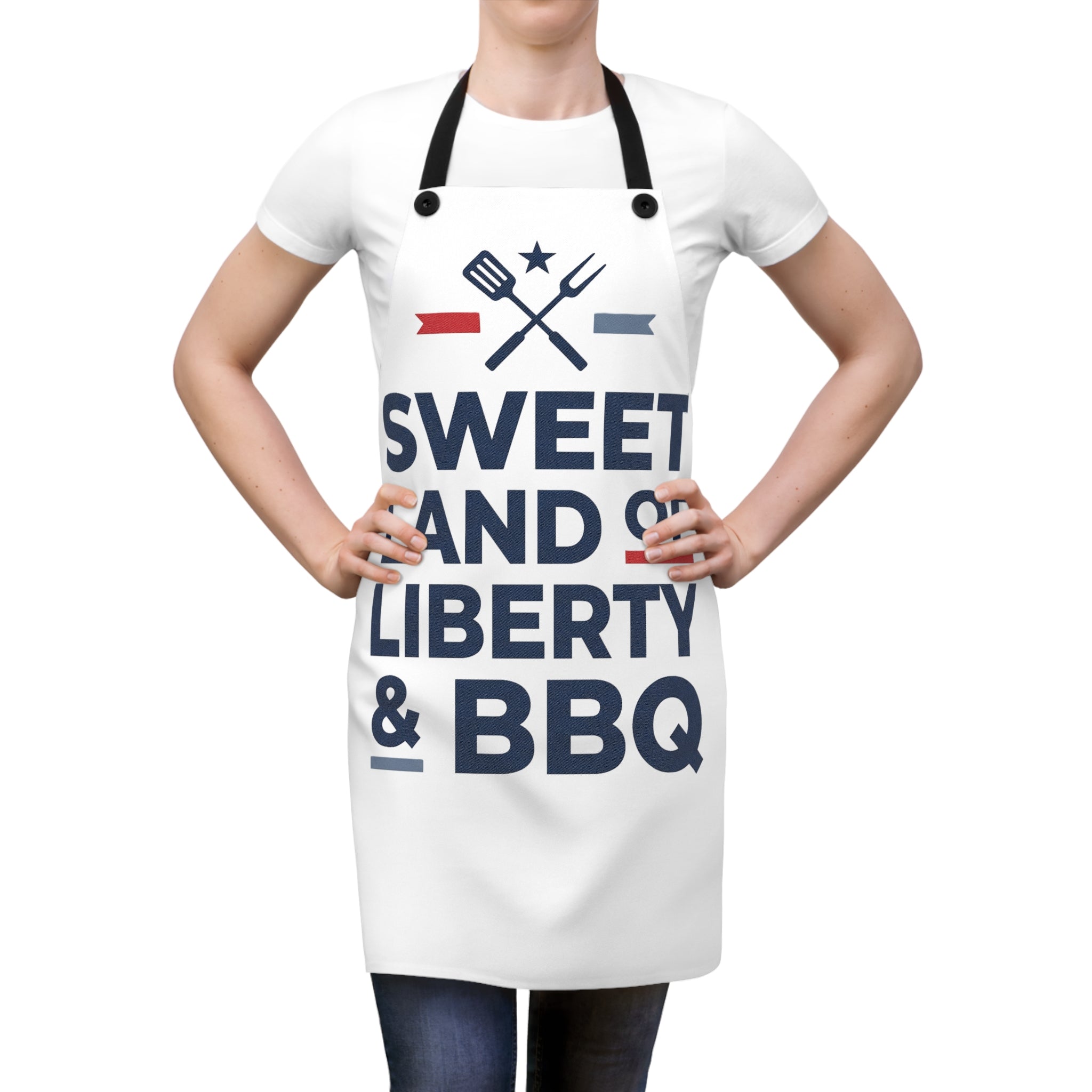 Sweet Land of Liberty BBQ Apron | Navy Patriotic Grilling Apron | Fourth of July Kitchen Apron | USA Cooking Gift
