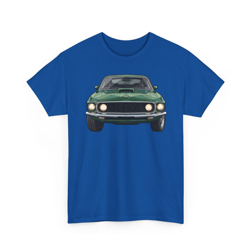 Green Classic Muscle Car T-Shirt | Vintage Mustang Front Back Illustration