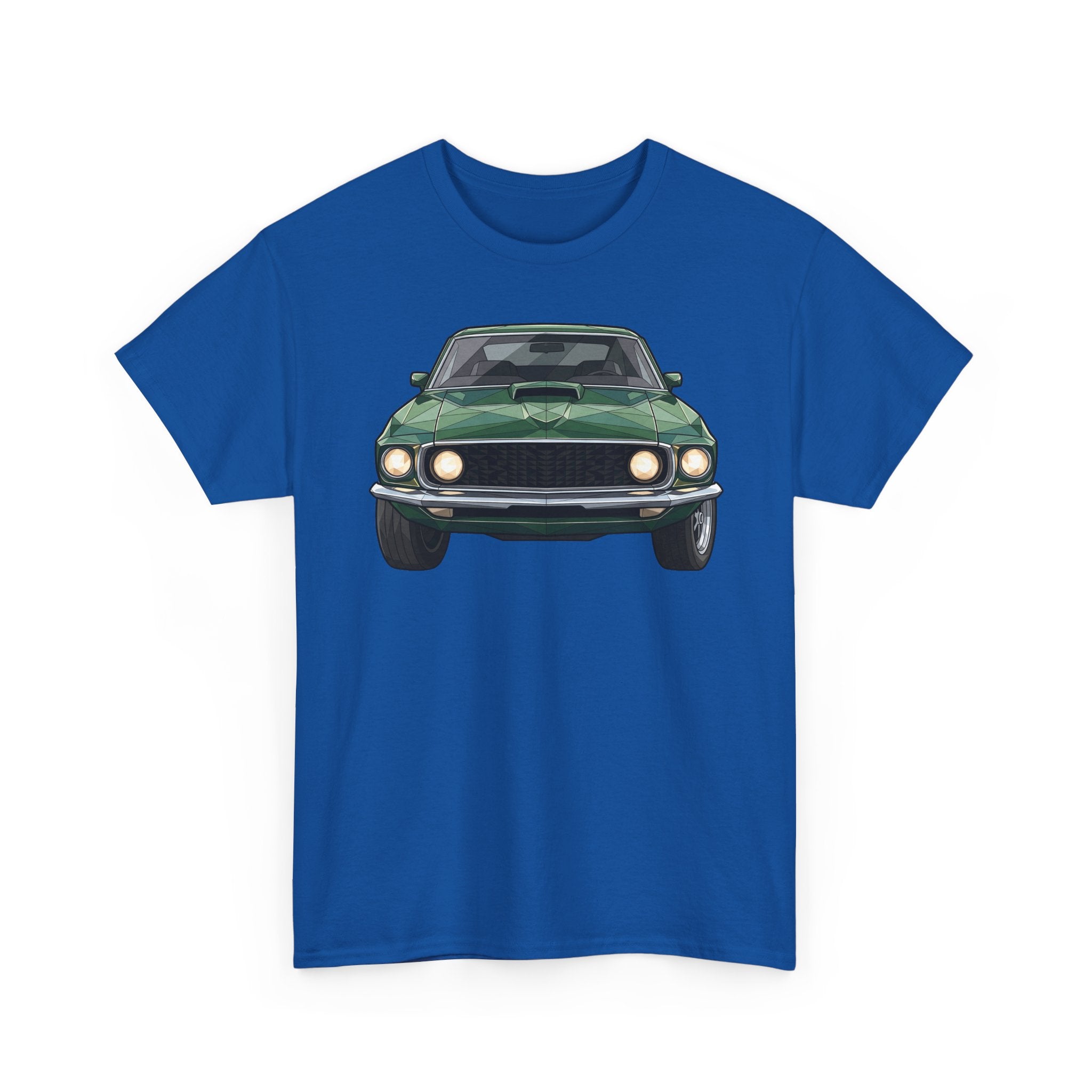 Green Classic Muscle Car T-Shirt | Vintage Mustang Front Back Illustration