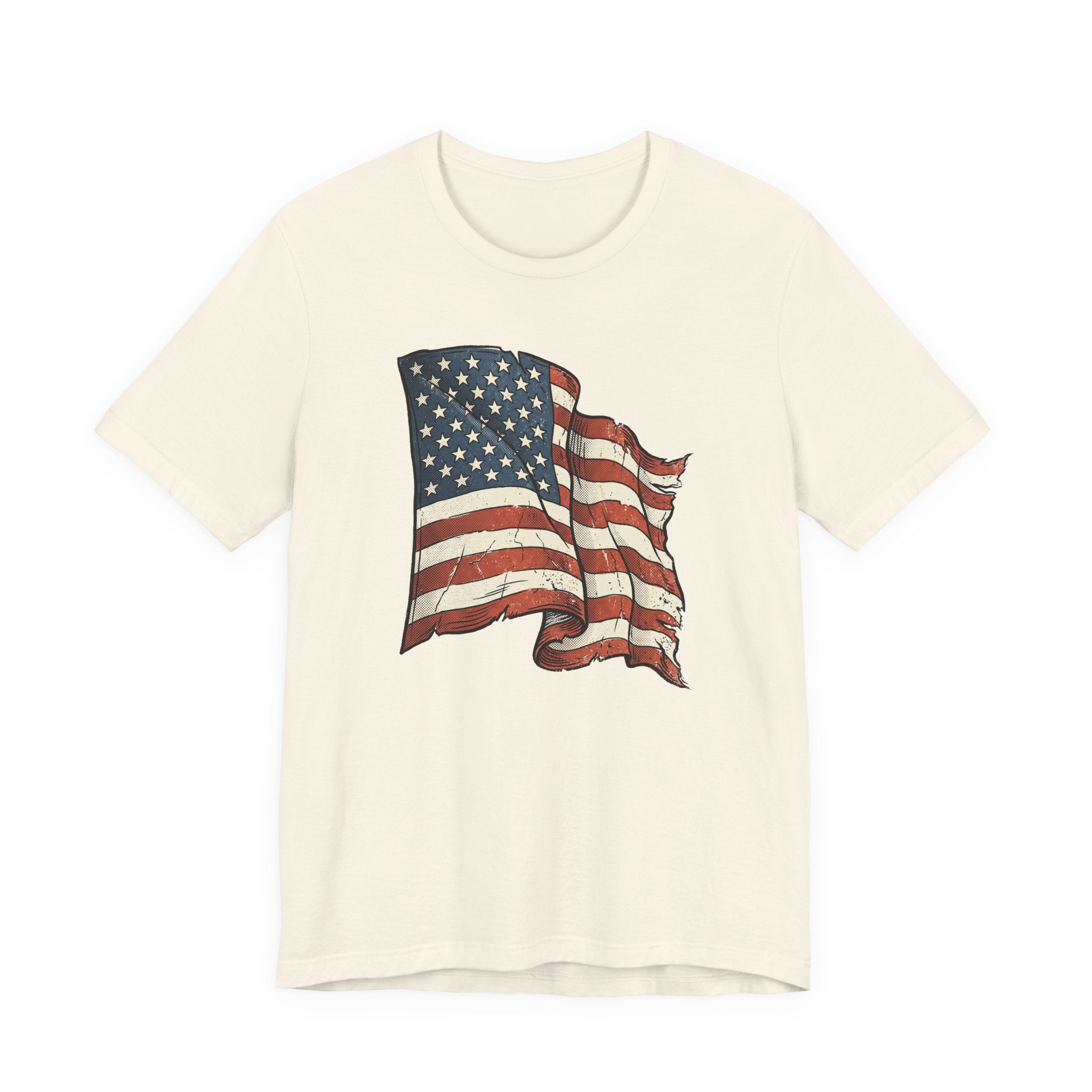 Vintage Waving American Flag T-Shirt | USA Stars Stripes Distressed Patriotic Graphic Tee