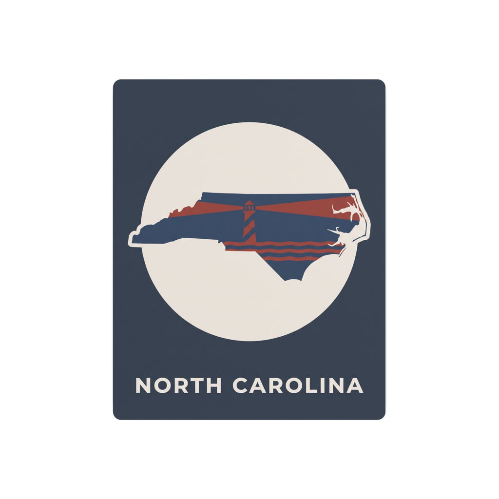 North Carolina metal art sign with state outline and nautical lighthouse graphic
