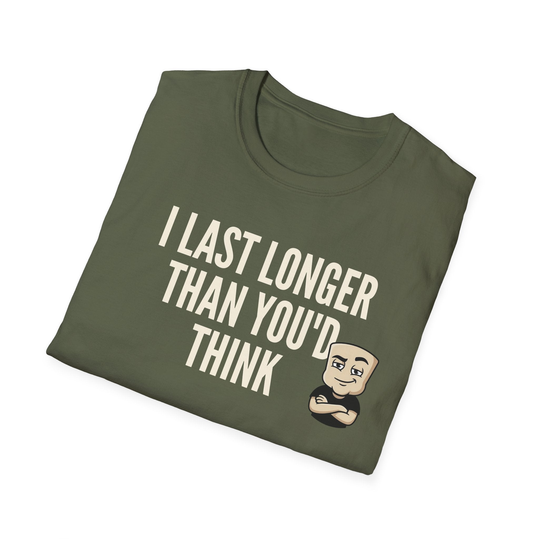 I Last Longer Than You'd Think T-Shirt, Funny Sarcastic Quote Tee, Adult Humor Gag Gift Shirt, Novelty Saying Tee for Men & Women