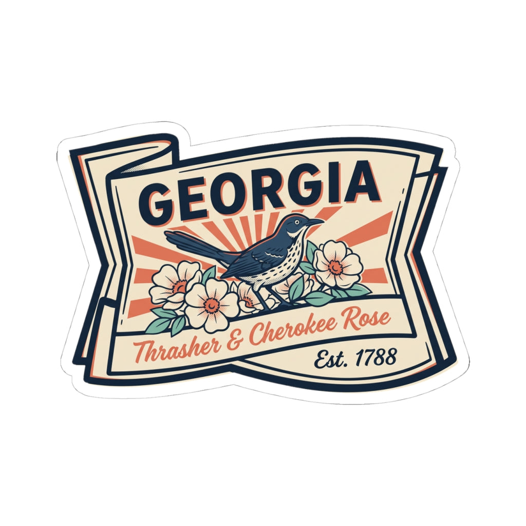 Georgia state badge sticker with floral border, GEORGIA lettering, and Est. 1788