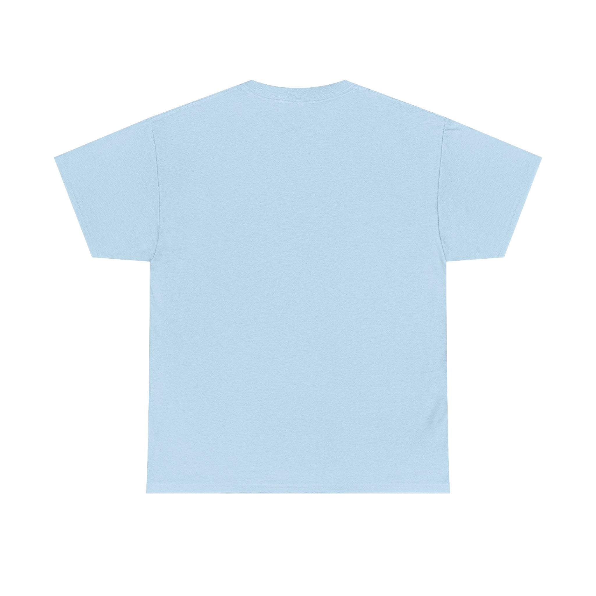 Men's light blue T-shirt, plain back view with crew neckline