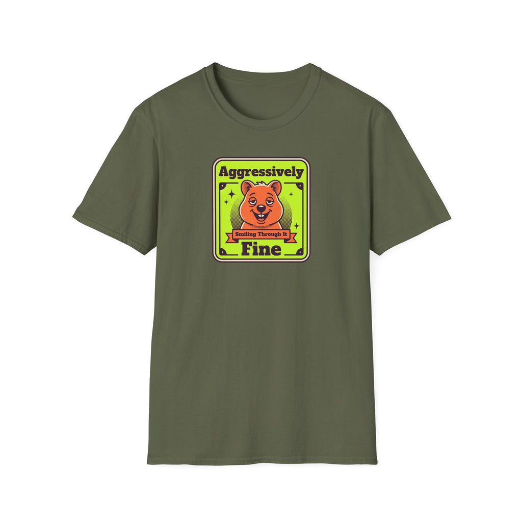 Funny Bear T-Shirt | Aggressively Smiling Fine Retro Neon Graphic Tee | Bear Lover Sarcastic Gift