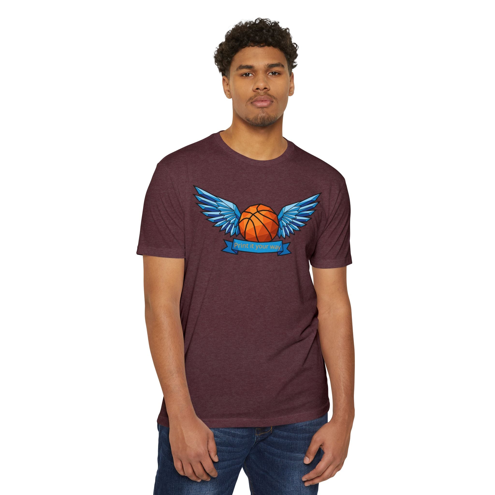 Custom Basketball T-Shirt Personalized Winged Basketball Banner Tee Add Your Name or Team Unisex