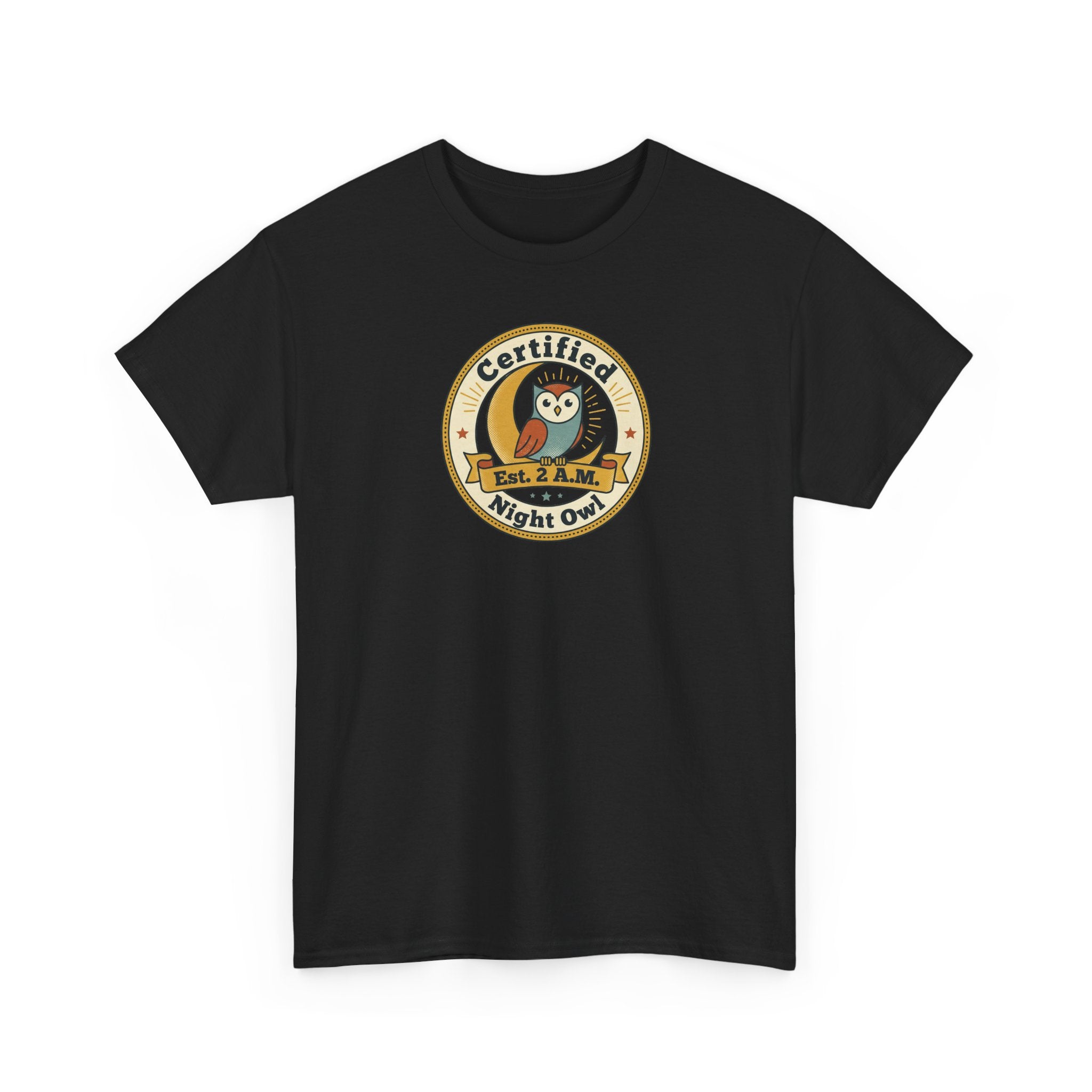 Certified Night Owl T-Shirt | Funny Night Owl Tee | Retro Owl Badge Shirt | Gift for Night Owls