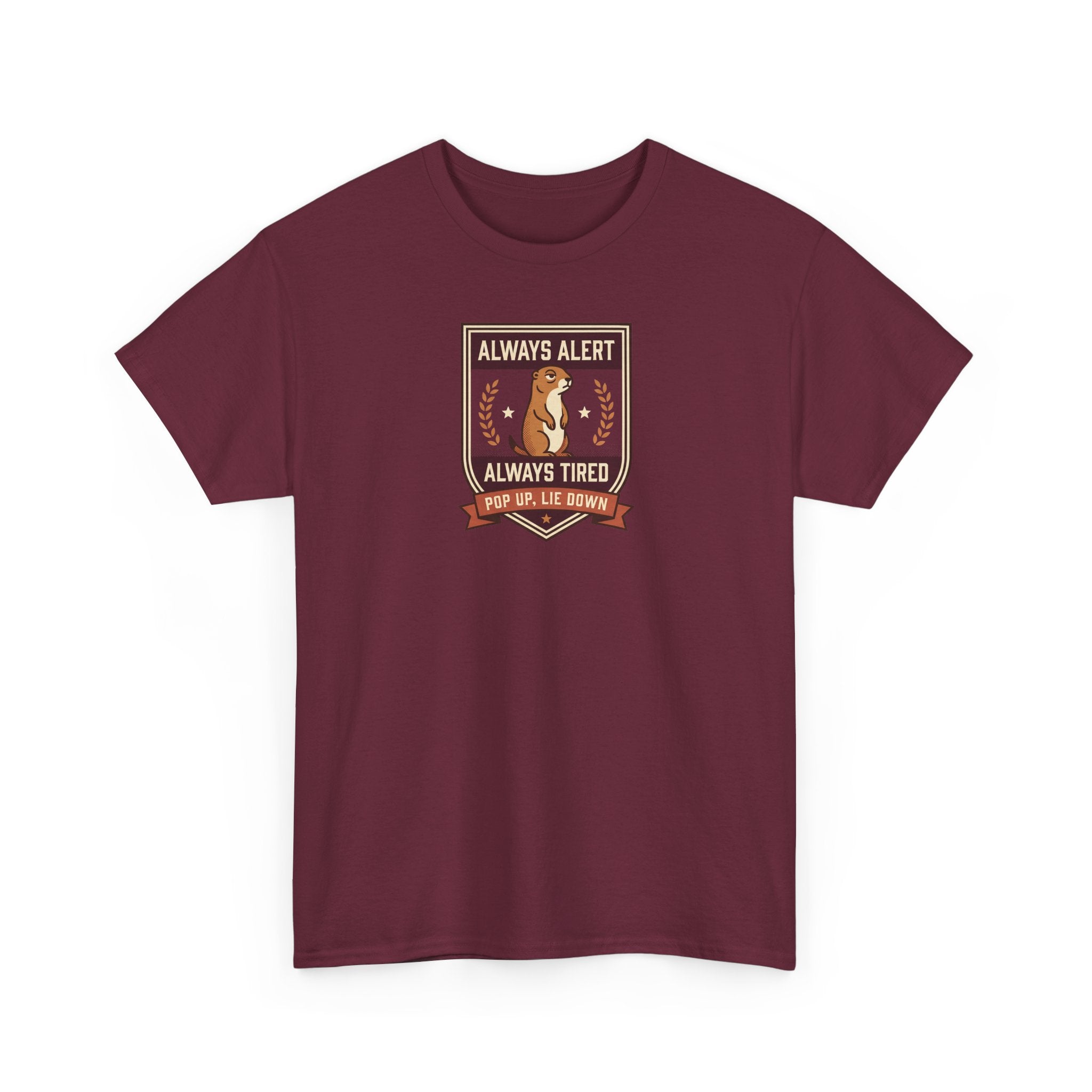 Always Alert Always Tired Badge Tee | Funny Sleepy Squirrel Shirt
