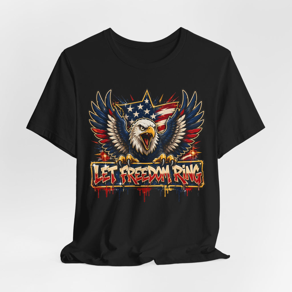 Let Freedom Ring Bald Eagle T-Shirt | 4th of July Patriotic American Flag Graphic Tee