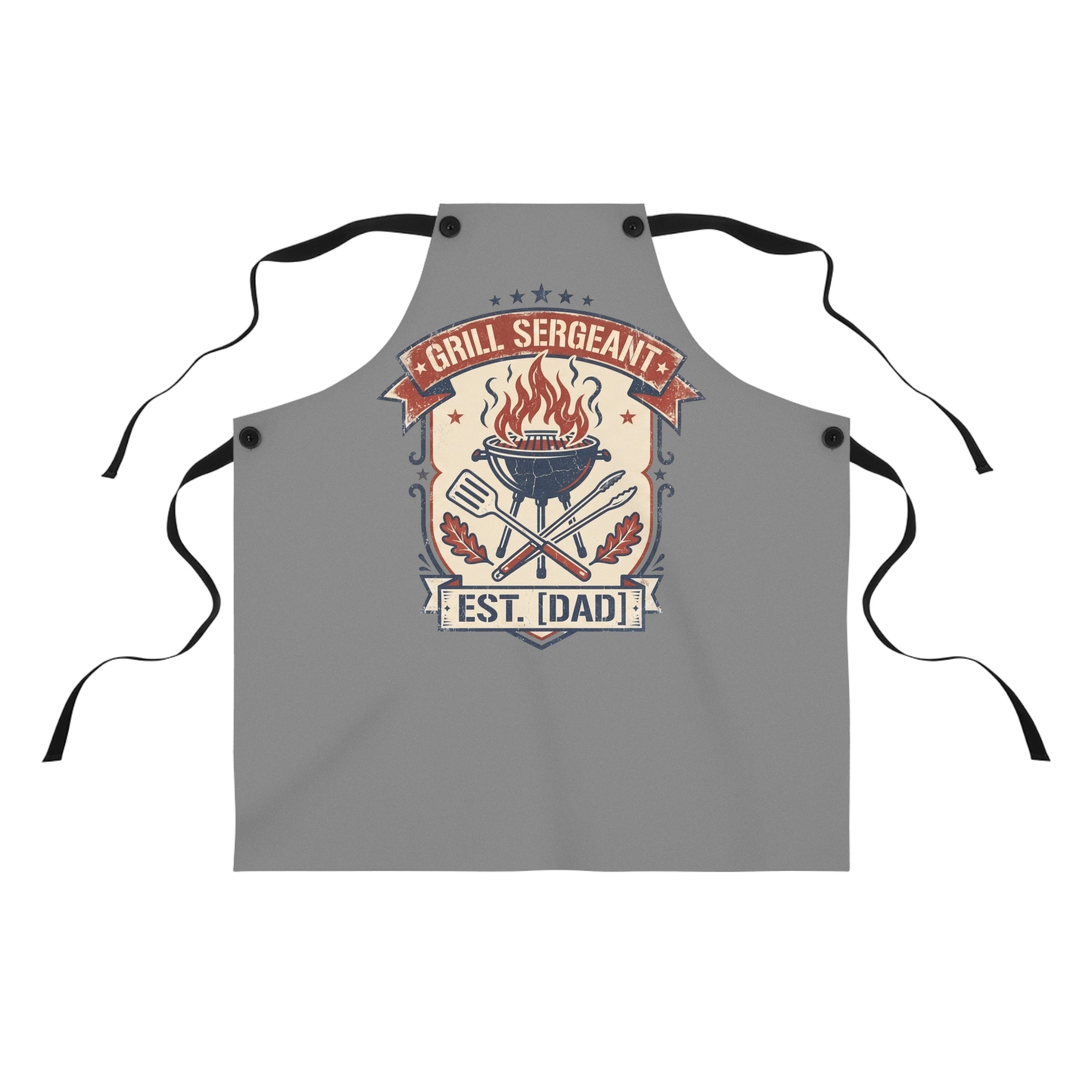 Grill Sarge Apron for Dad | Funny BBQ Grilling Apron | Retro Badge Cooking Apron | Fathers Day Gift | Adjustable Gray Apron