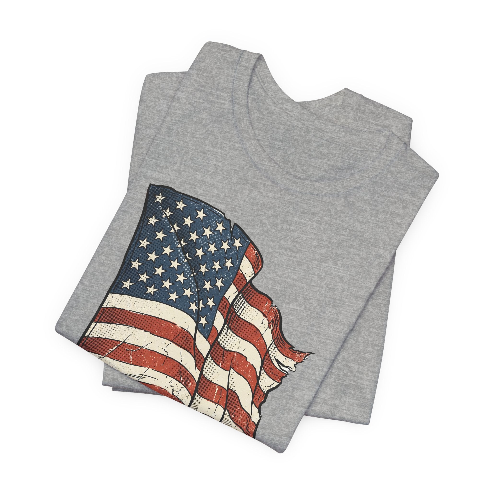 Vintage Waving American Flag T-Shirt | USA Stars Stripes Distressed Patriotic Graphic Tee