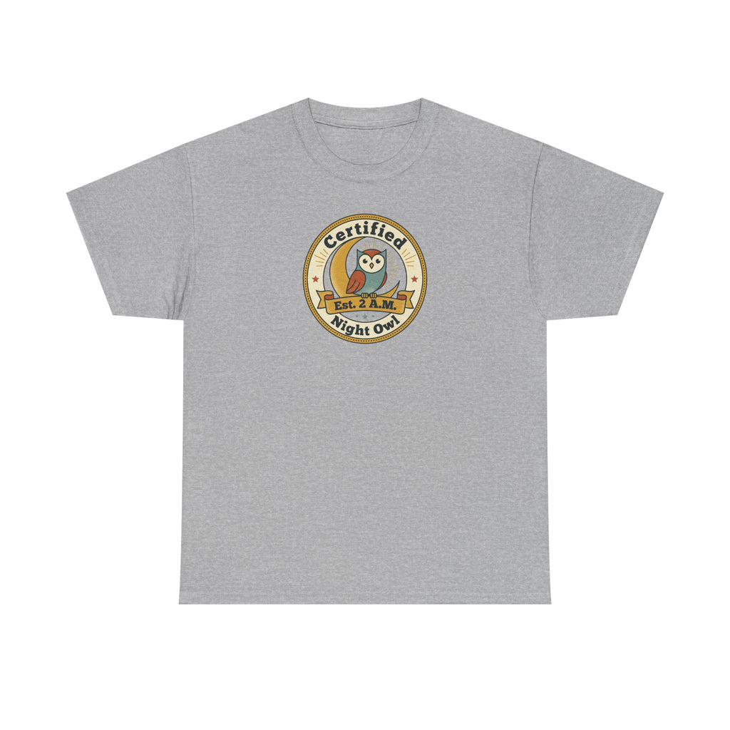 Certified Night Owl T-Shirt | Funny Night Owl Tee | Retro Owl Badge Shirt | Gift for Night Owls