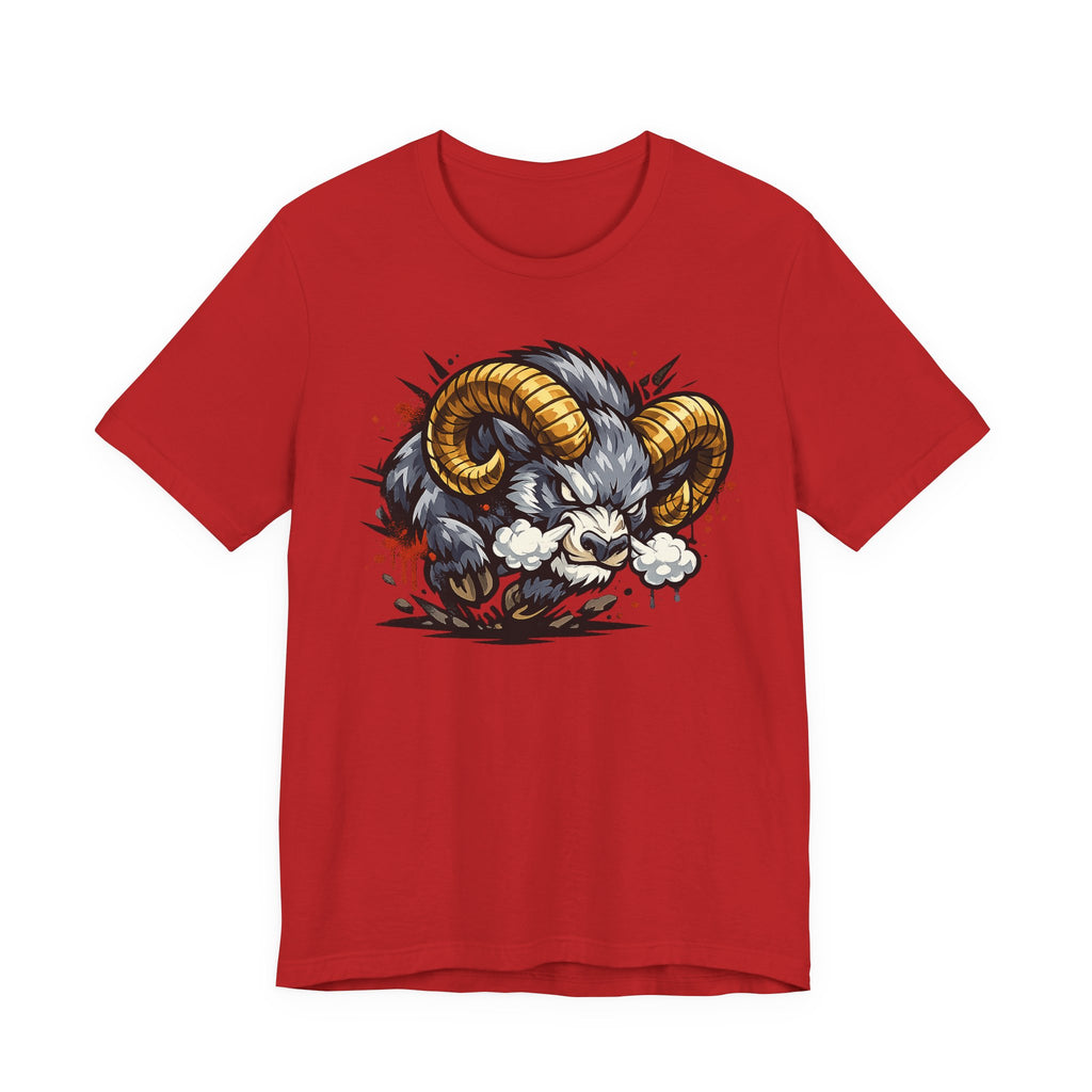 Charging Ram Illustration T-Shirt | Angry Horned Animal Graphic Tee, Wild Bighorn Art Unisex Gift