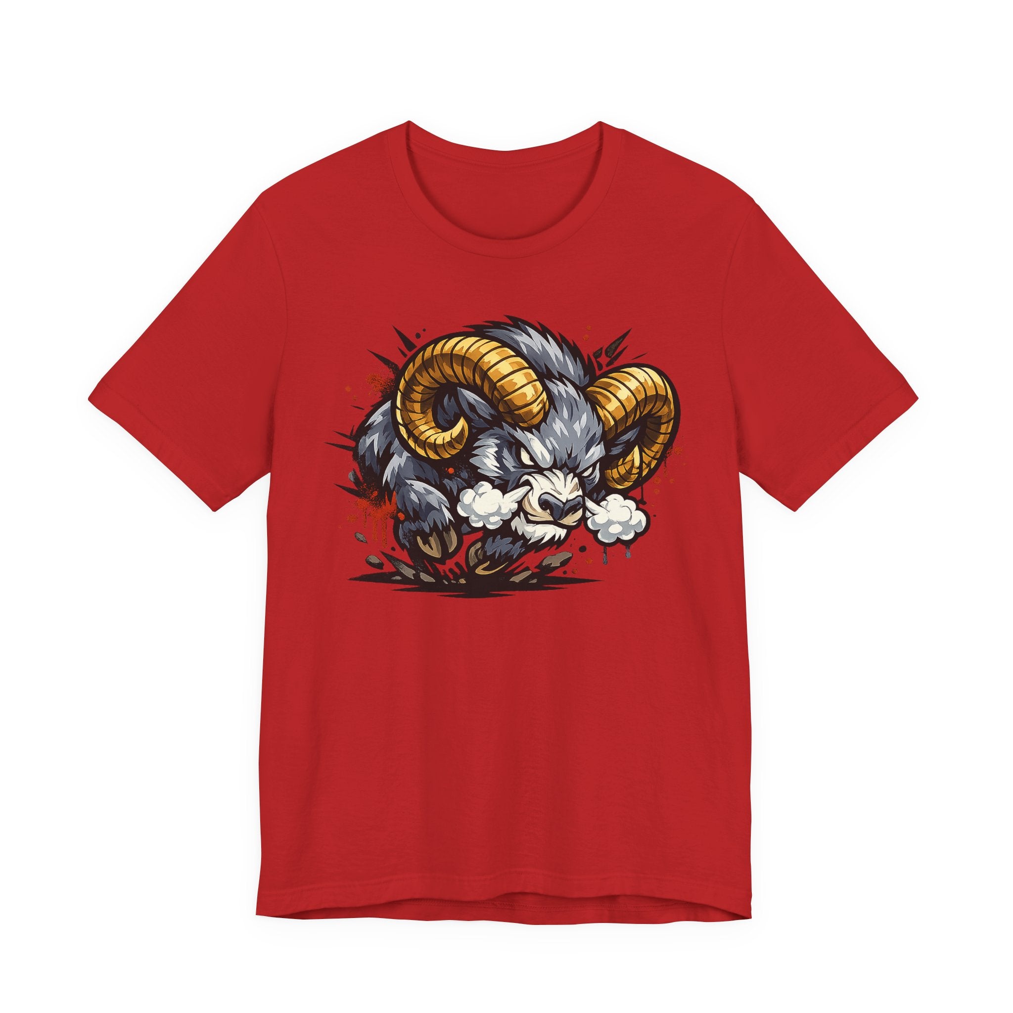 Charging Ram Illustration T-Shirt | Angry Horned Animal Graphic Tee, Wild Bighorn Art Unisex Gift