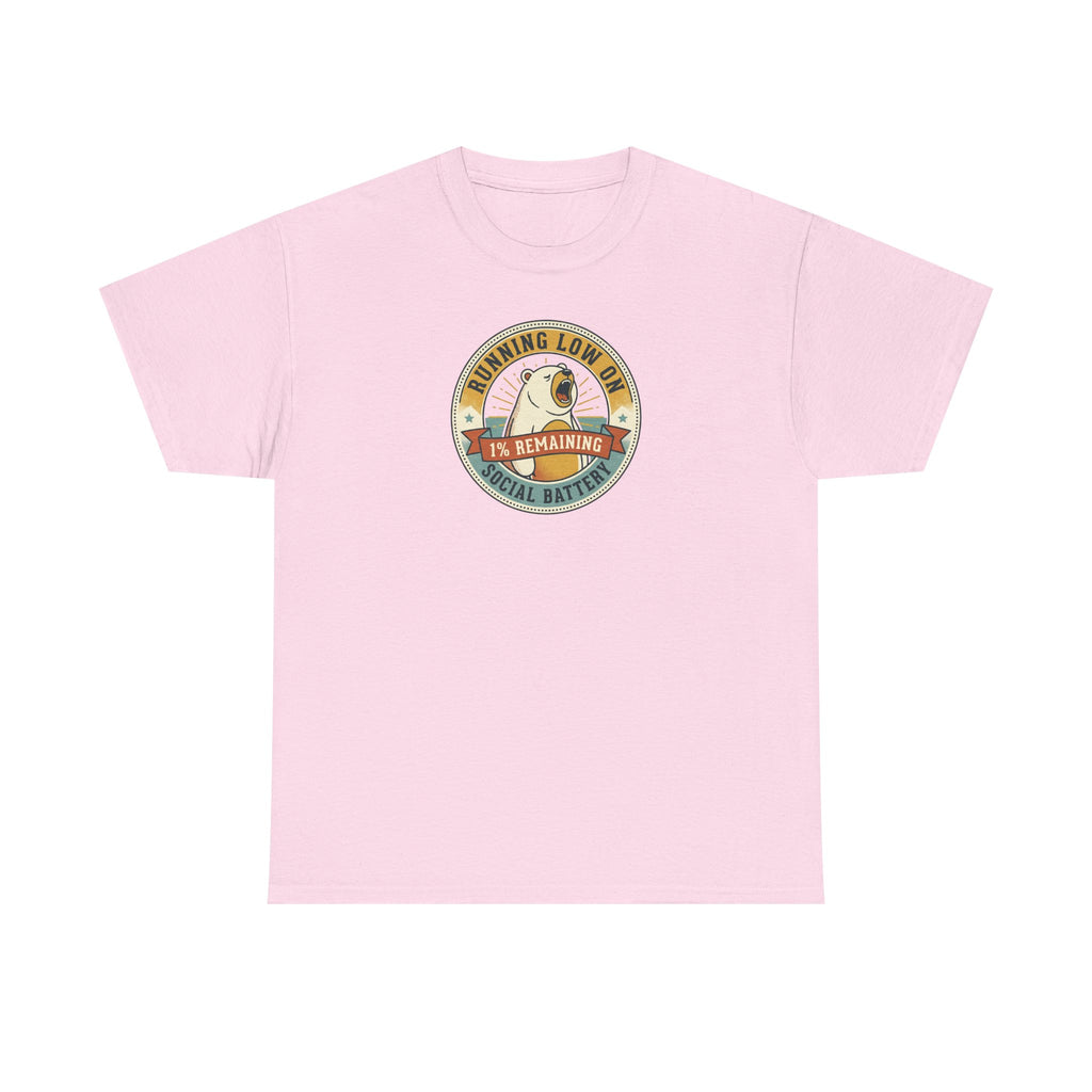 Running Low on Social Battery T-Shirt | Funny Introvert Bear Graphic Tee