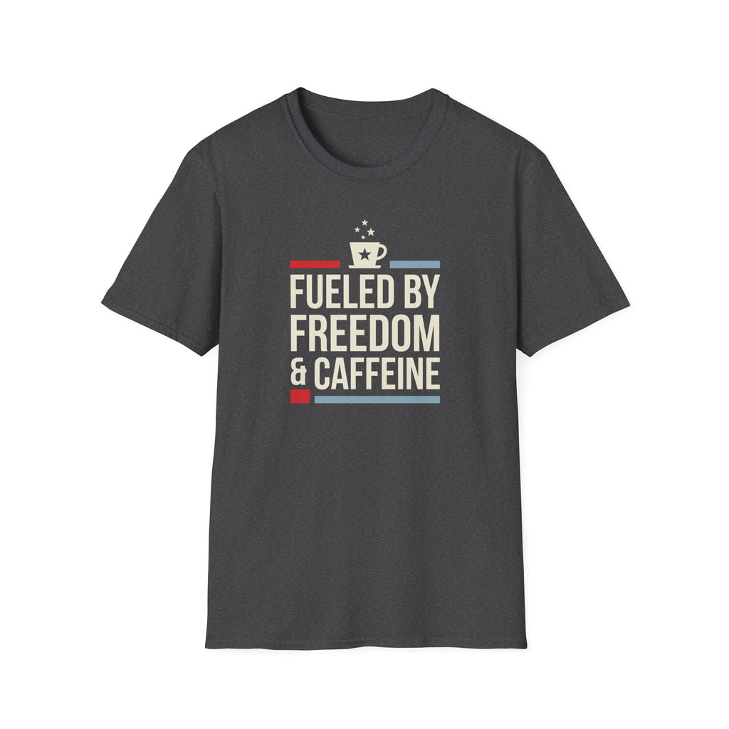 Fueled by Freedom & Caffeine T-Shirt | Patriotic Coffee Tee | Veteran Gift | Dark Colors | Americana