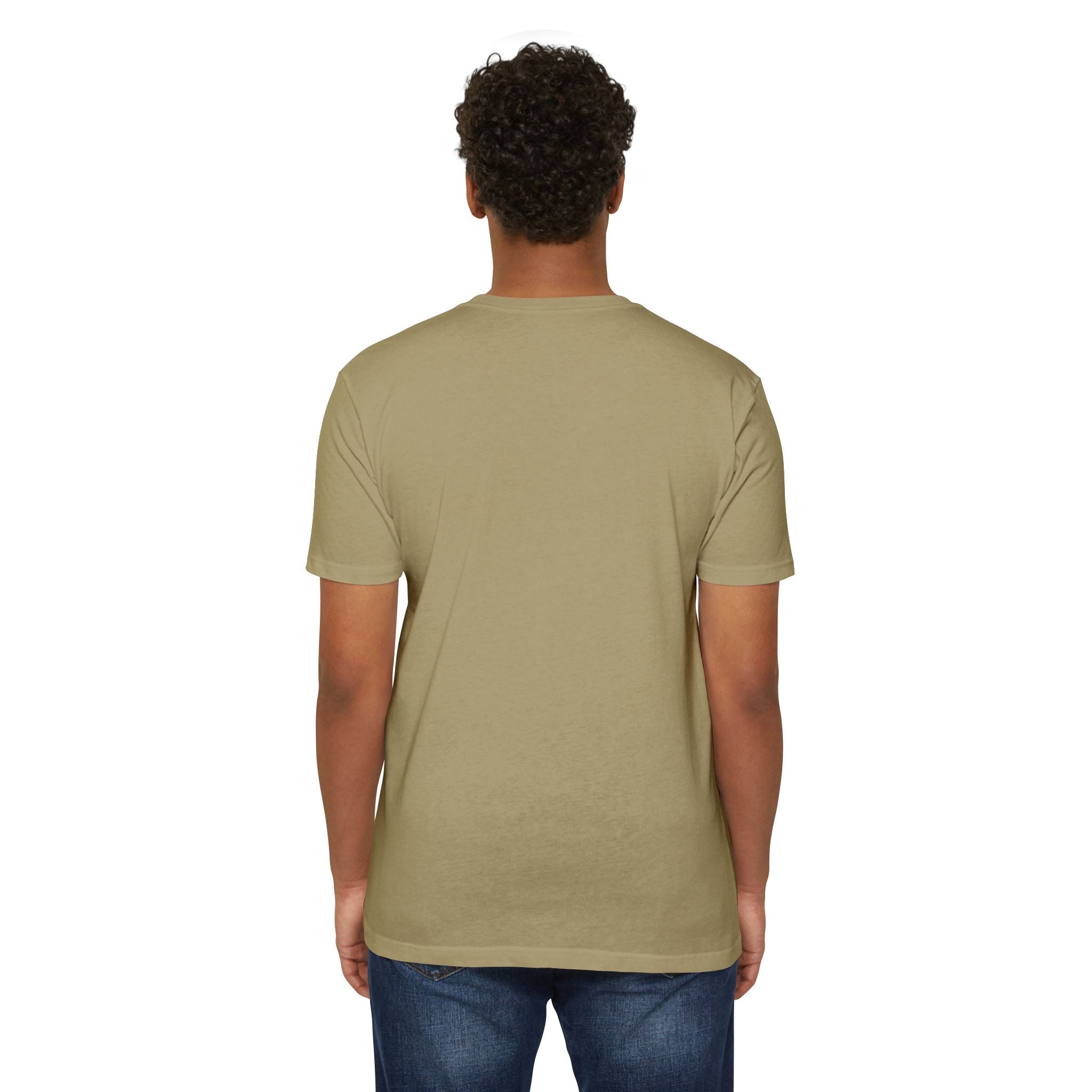 Olive jet graffiti t-shirt, plain back view.