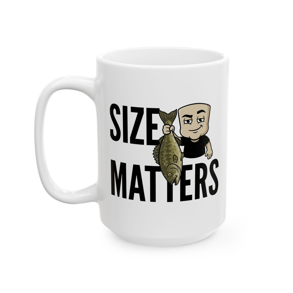 Funny Fishing Mug Size Matters | Gift for Fisherman Dad | Cartoon Fishing Coffee Cup | Funny Angler Gift | Novelty 11oz 15oz Ceramic Mug