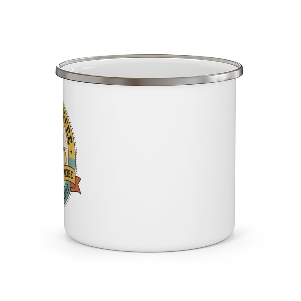 Funny Cat Mug First Coffee Emphasis on Maybe | Funny Cat Coffee Mug | Enamel Camping Mug | Cat Lover Gift | Introvert Gift for Her