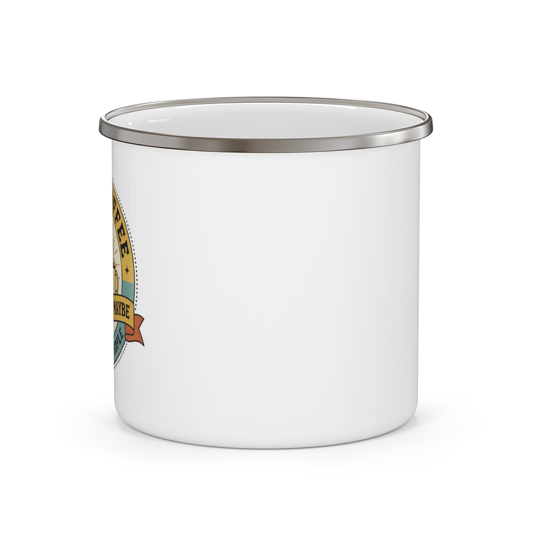 Funny Cat Mug First Coffee Emphasis on Maybe | Funny Cat Coffee Mug | Enamel Camping Mug | Cat Lover Gift | Introvert Gift for Her