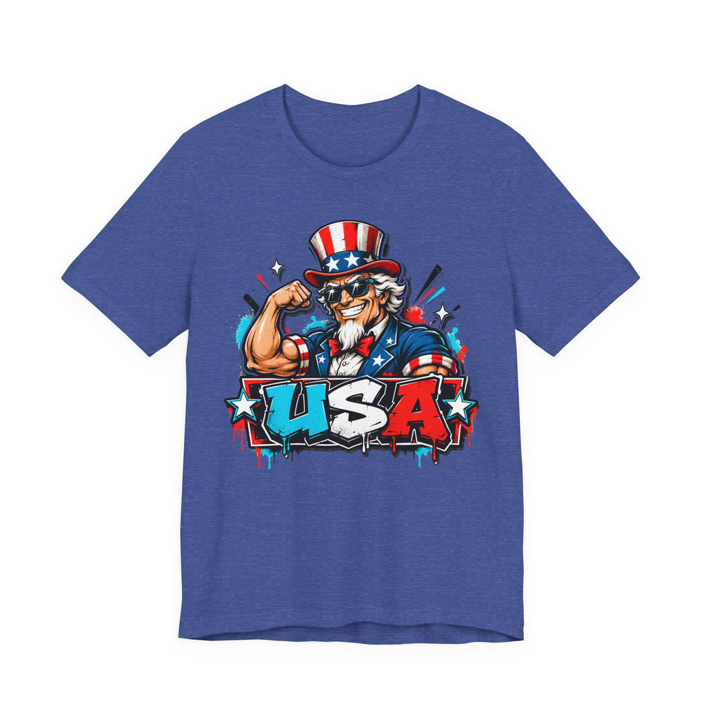Patriotic Uncle Sam Muscle USA T-Shirt | 4th of July American Flag Graphic Tee