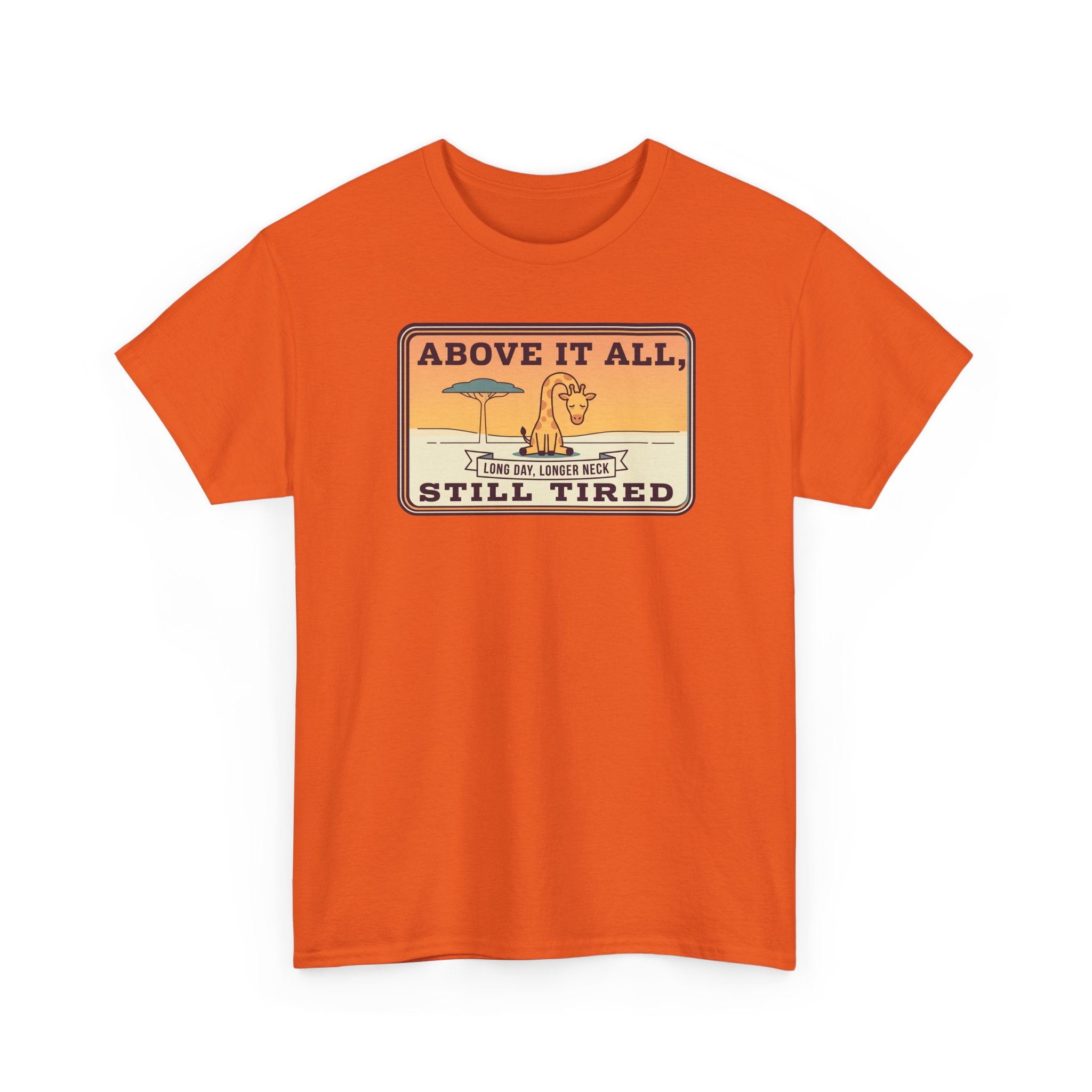 Above It All Still Tired Tee | Retro Beach Scene, Coffee Cup, Sunset Vibes