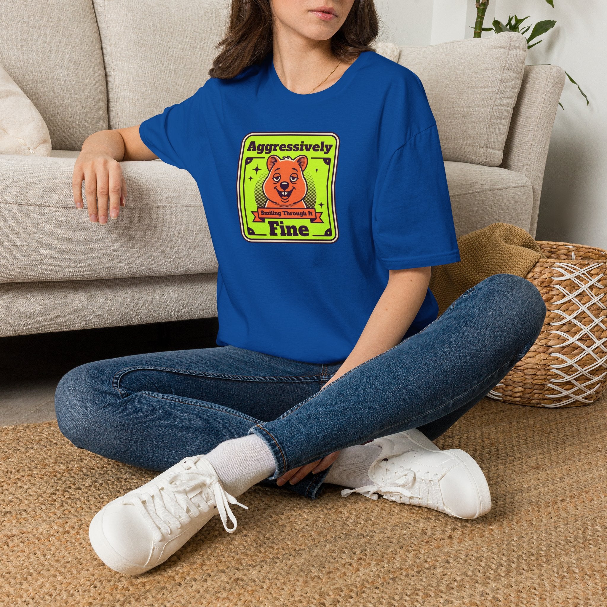 Funny Bear T-Shirt | Aggressively Smiling Fine Retro Neon Graphic Tee | Bear Lover Sarcastic Gift