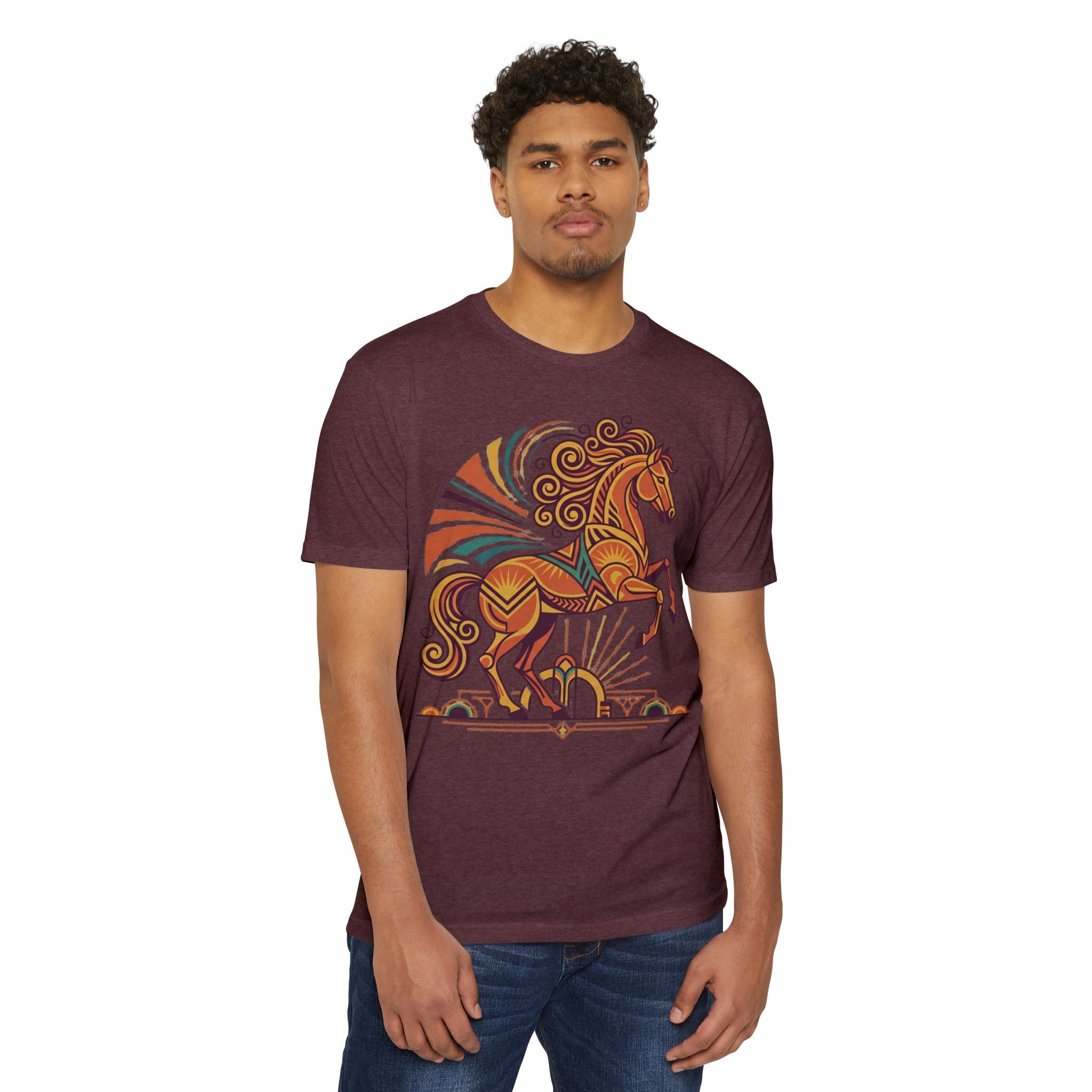 Horse T-Shirt Boho Prancing Horse Sunburst Illustration Graphic Tee Nature Lover Gift Unisex