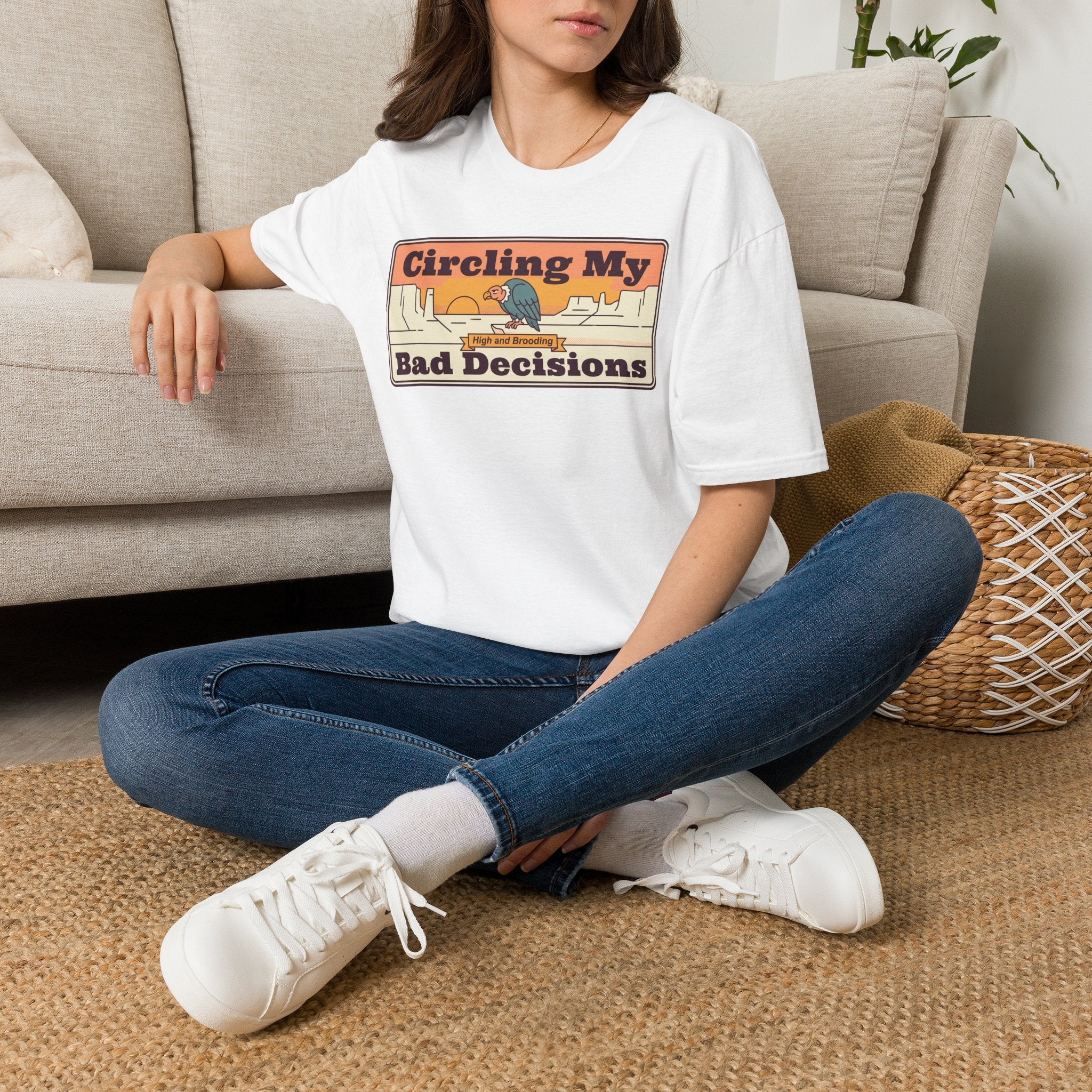 Funny Vulture T-Shirt | Circling My Bad Decisions Retro Desert Graphic Tee | Sarcastic Gift