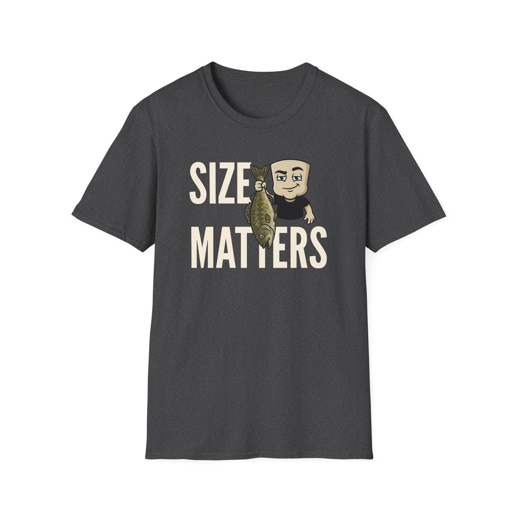 Size Matters T-Shirt, Funny Fishing Tee, Fisherman Angler Gift Shirt, Sarcastic Bass Fishing Humor Tee for Men & Women