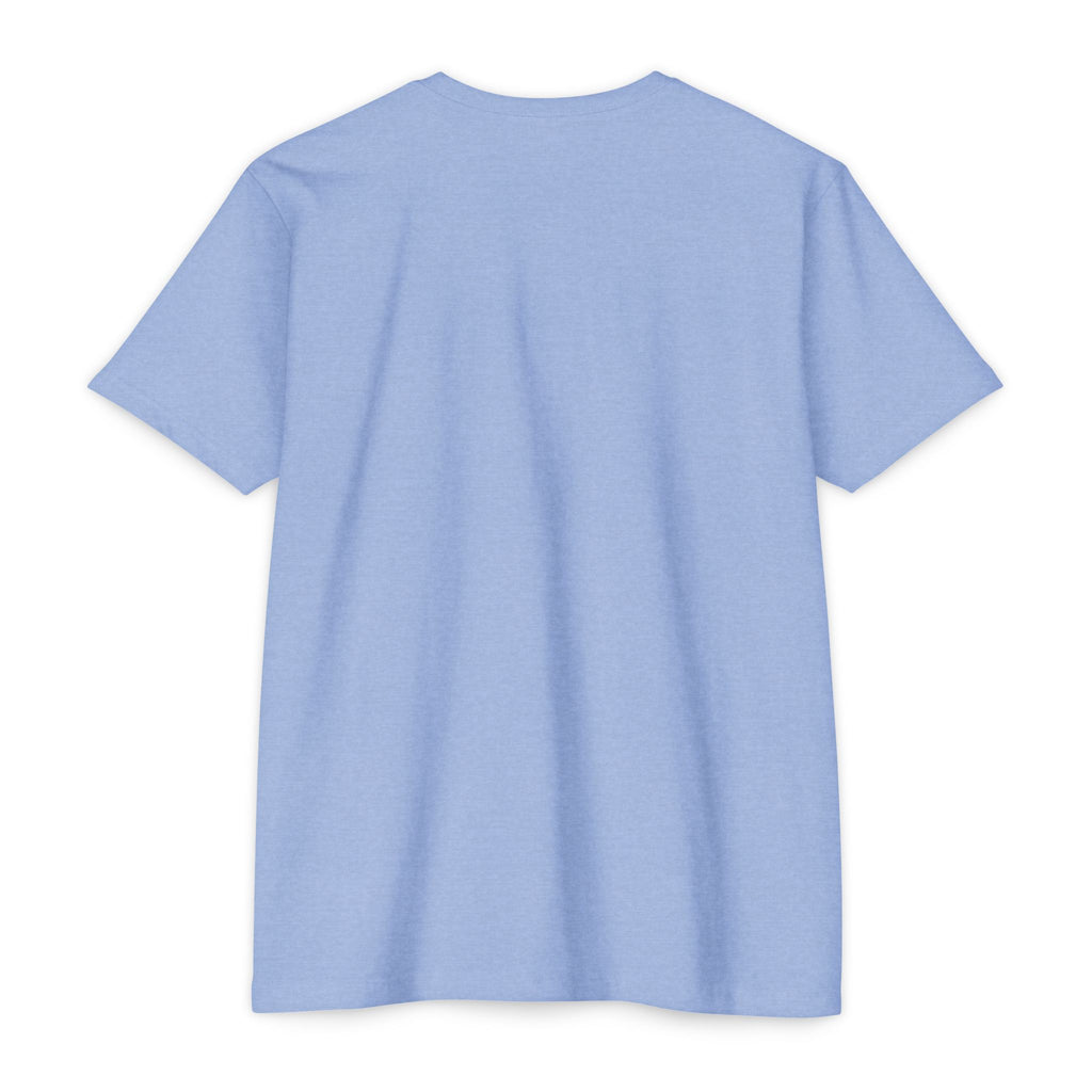 Light blue crewneck graphic t-shirt, short sleeves