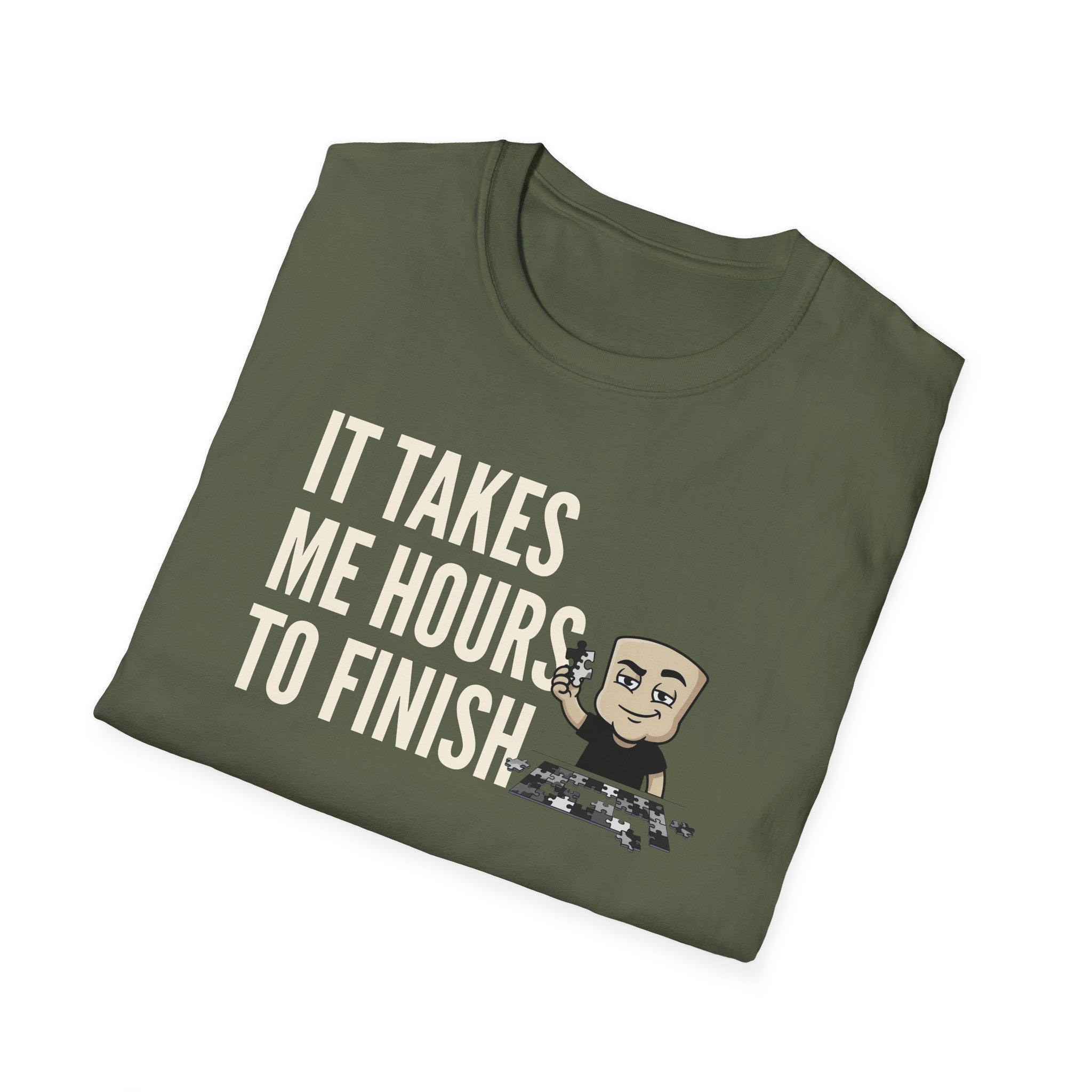 It Takes Me Hours to Finish T-Shirt, Funny Puzzle Lover Tee, Jigsaw Hobby Gift Shirt, Sarcastic Adult Humor Tee for Men & Women