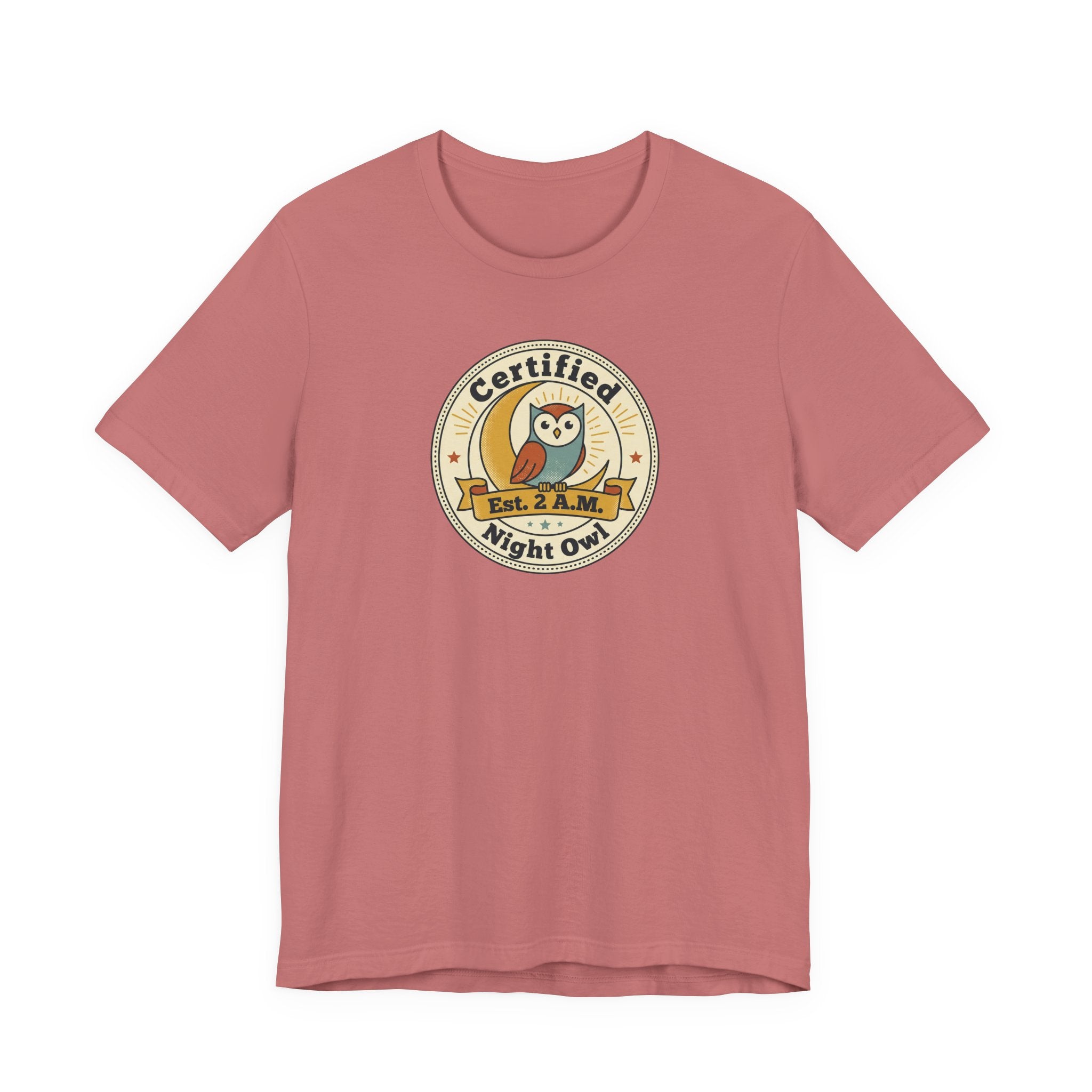Certified Night Owl owl badge T-Shirt | 2 AM est. graphic tee