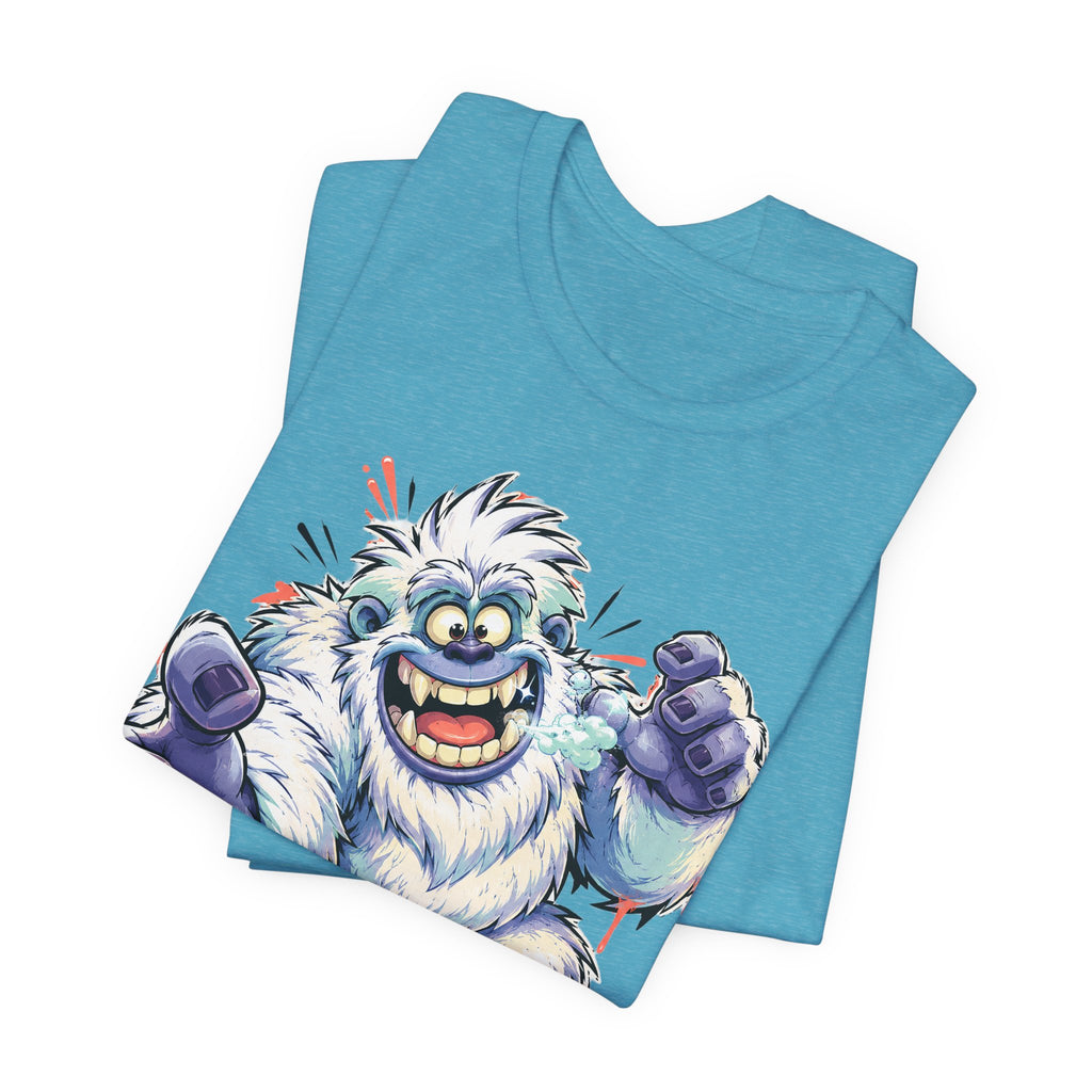 Playful Yeti Monster T-Shirt | Cartoon Sasquatch Tee, Snow Creature Illustration, Fun Unisex Gift