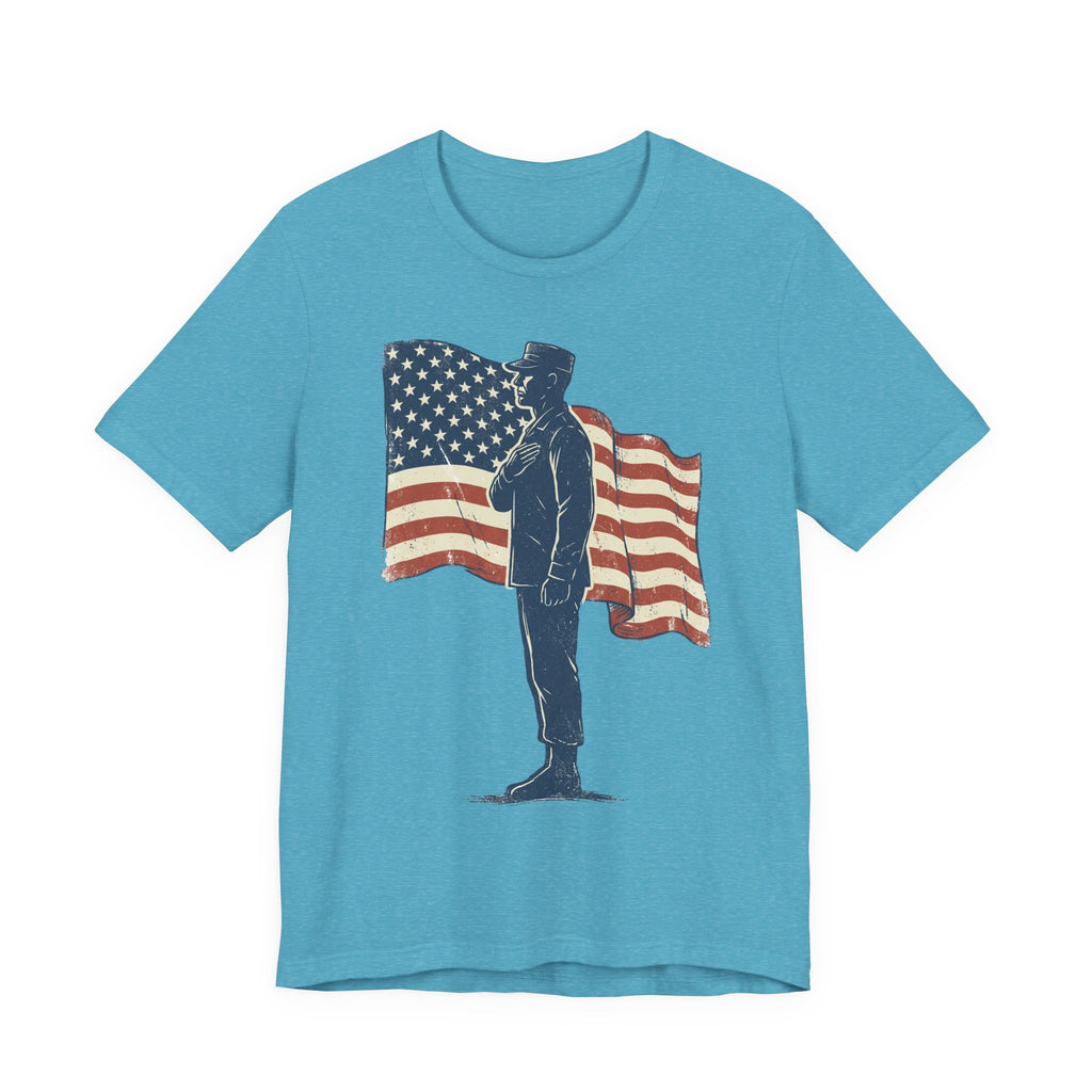 Saluting Soldier with American Flag T-Shirt | Patriotic Military Tee