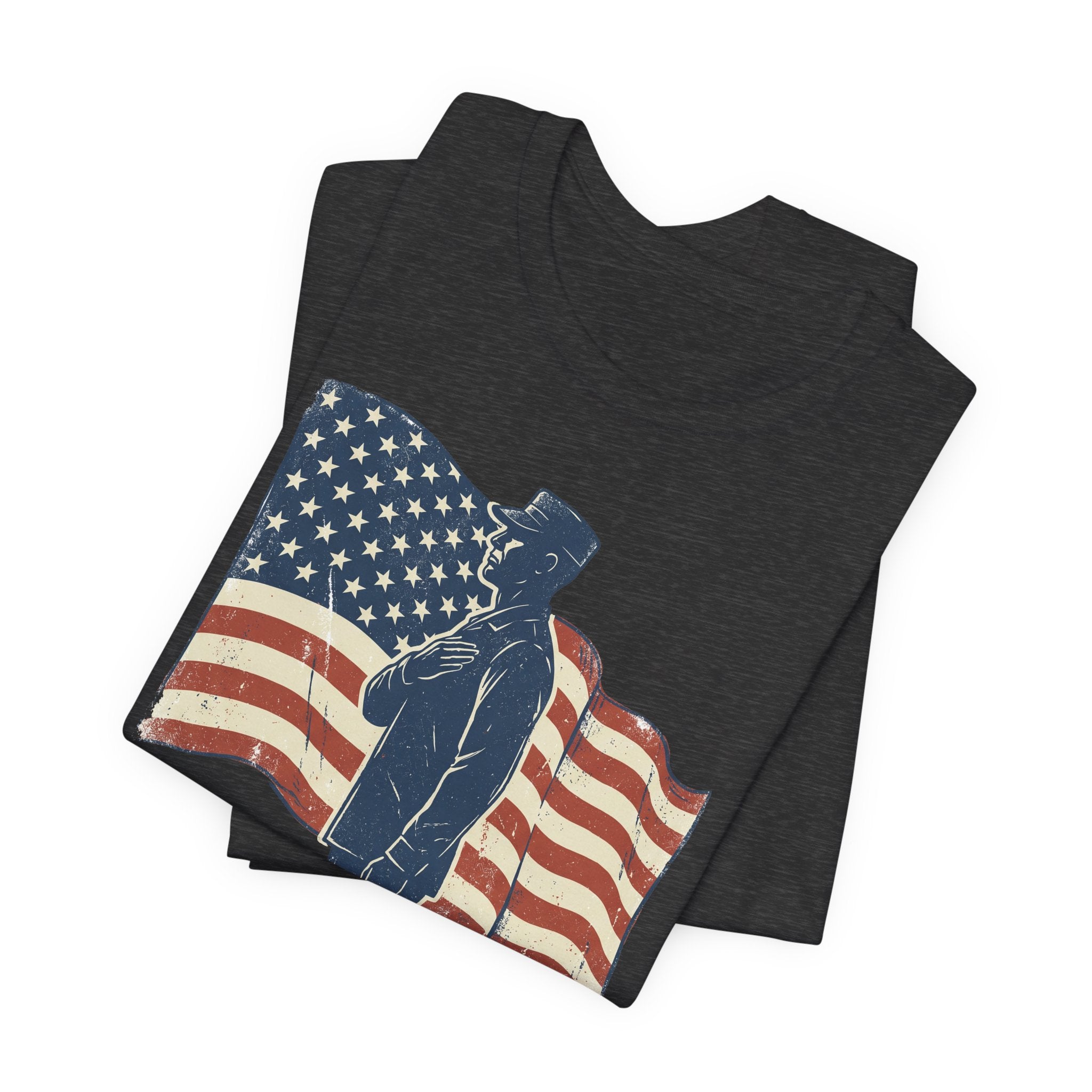 Saluting Soldier with American Flag T-Shirt | Patriotic Military Tee