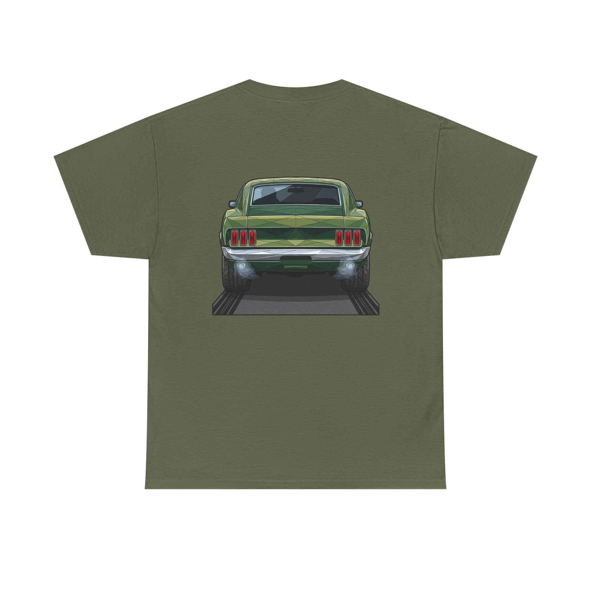 Green Classic Muscle Car T-Shirt | Vintage Mustang Front Back Illustration