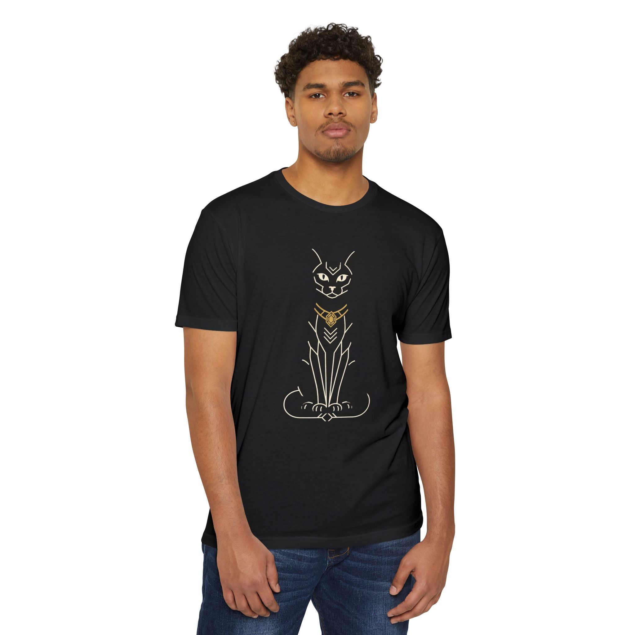 Black Cat T-Shirt Art Deco Egyptian Cat Illustration Graphic Tee Cat Lover Gift Mystic Unisex