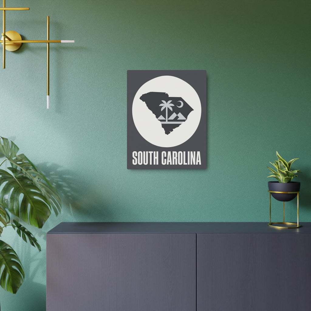 Square metal wall sign with white medallion showing South Carolina map and “SOUTH CAROLINA”