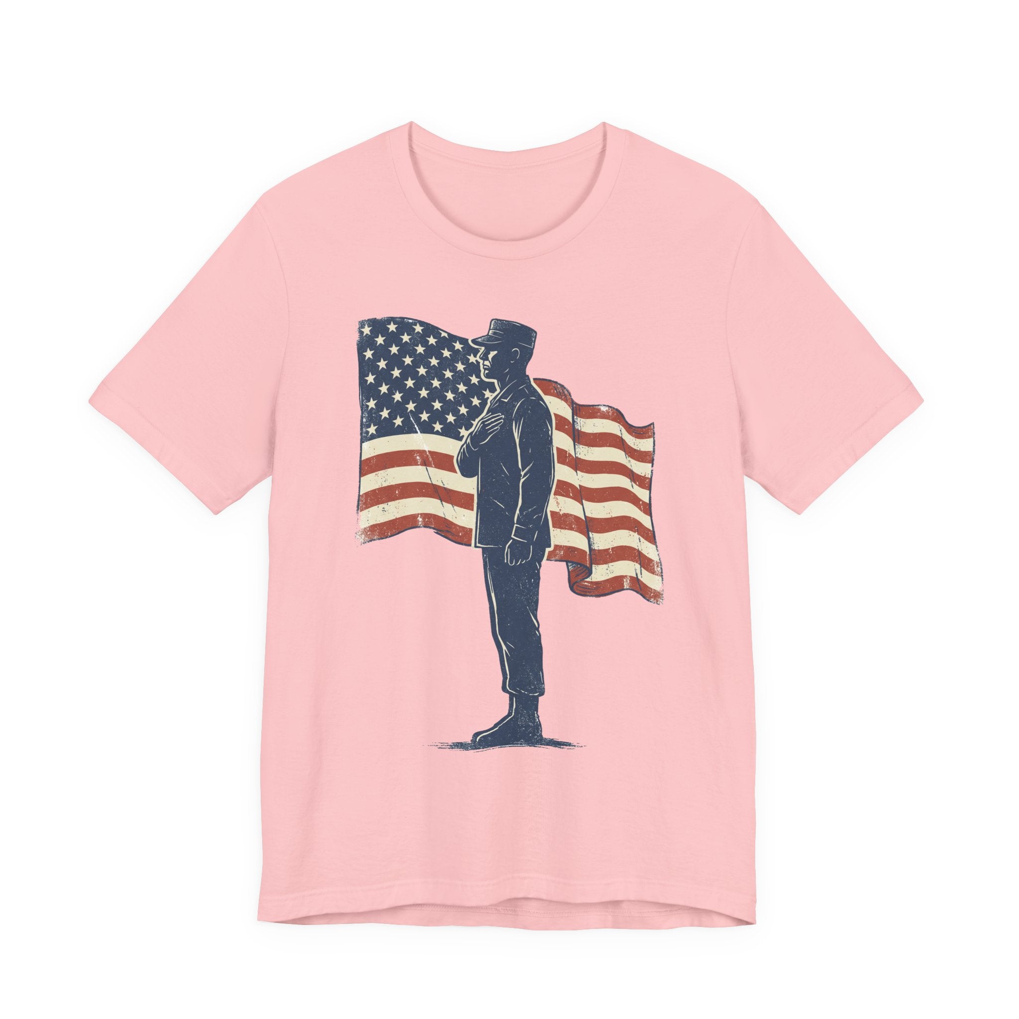 Saluting Soldier with American Flag T-Shirt | Patriotic Military Tee