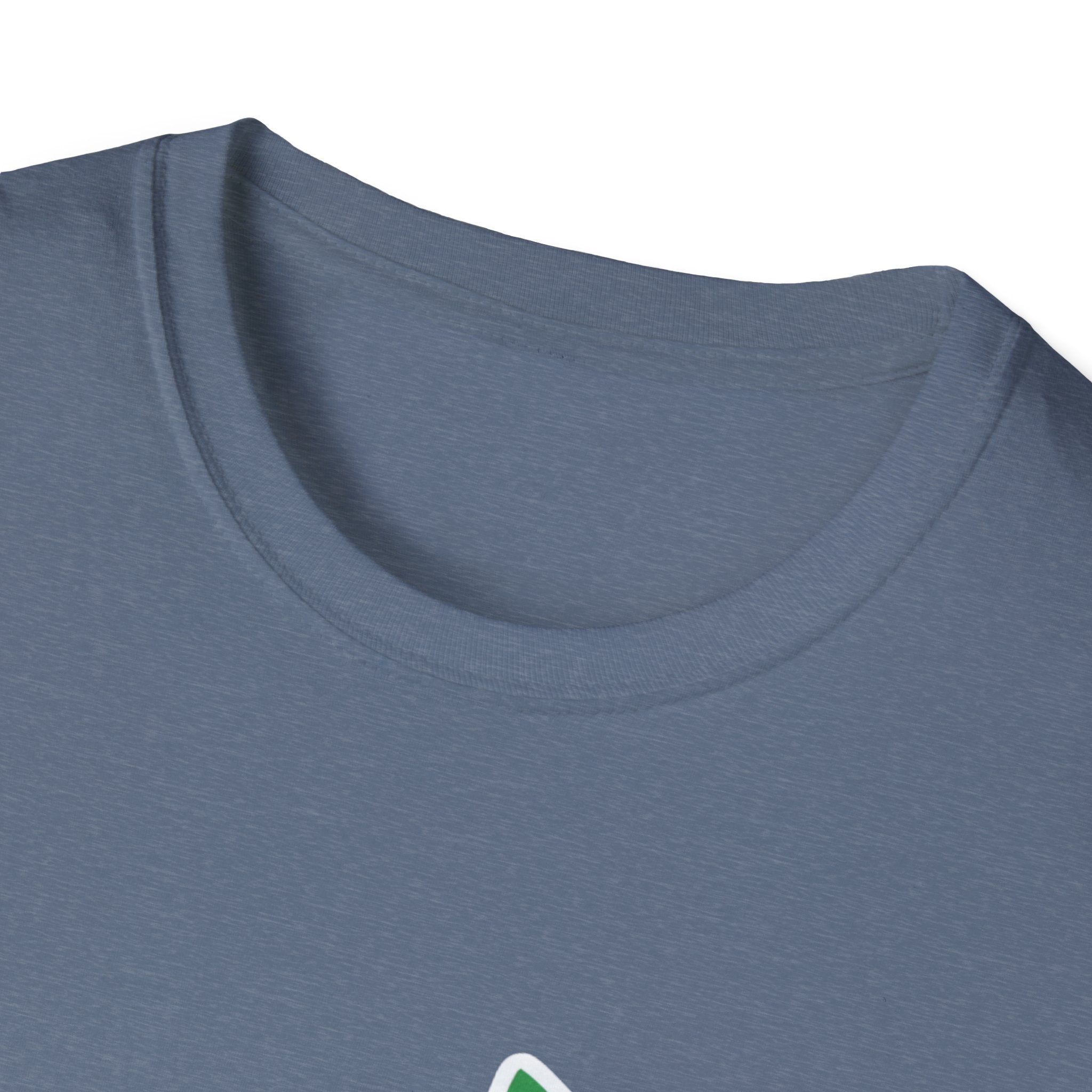 Slate-blue T-shirt crew neck close-up