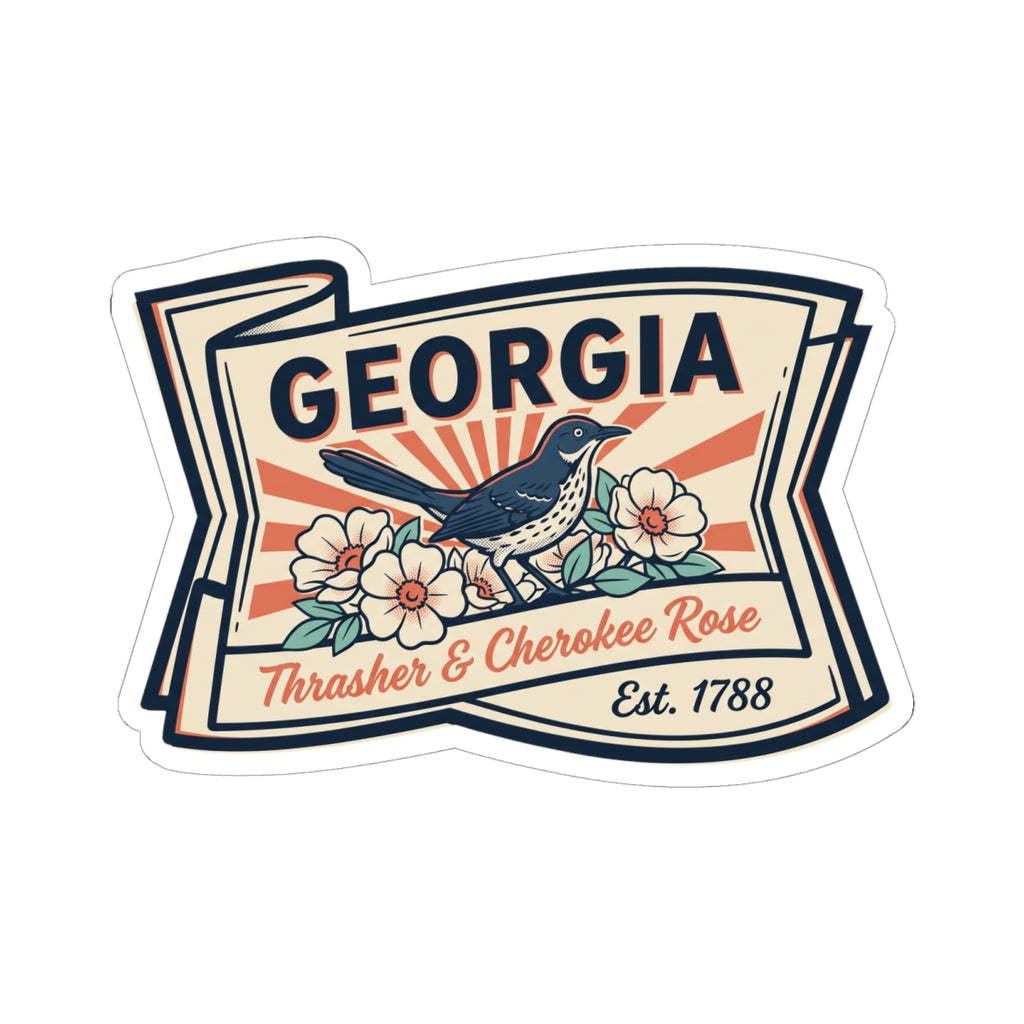 Georgia state badge sticker with layered outline, bird illustration, GEORGIA and Est. 1788