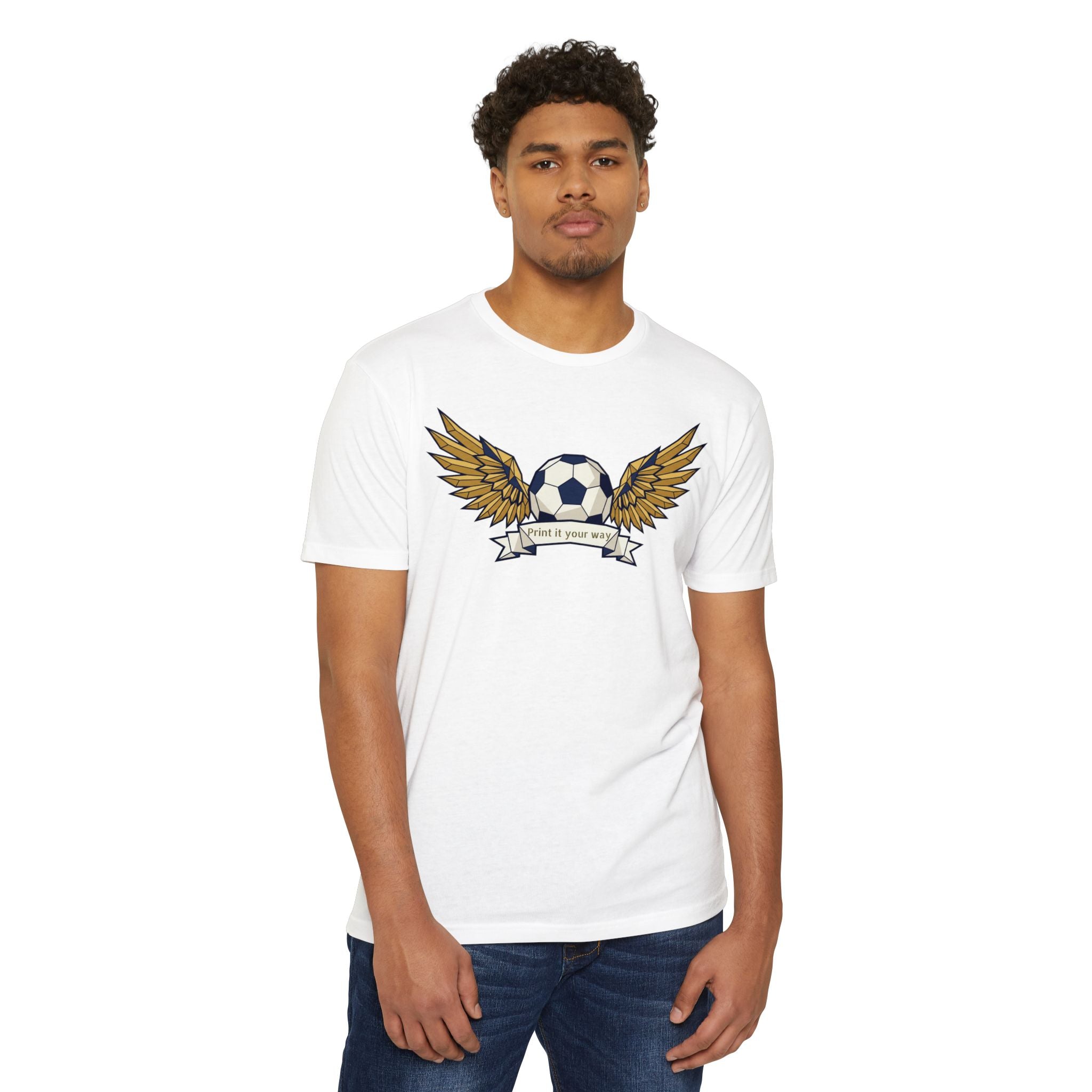 Custom Soccer T-Shirt Personalized Winged Soccer Ball Banner Tee Add Your Name or Team Gift Unisex