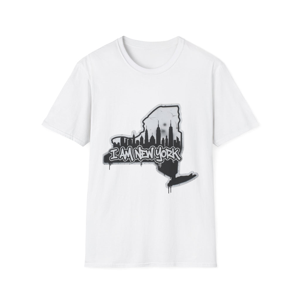 I AM NEW YORK Graffiti T-shirt in White with skyline map graphic on chest
