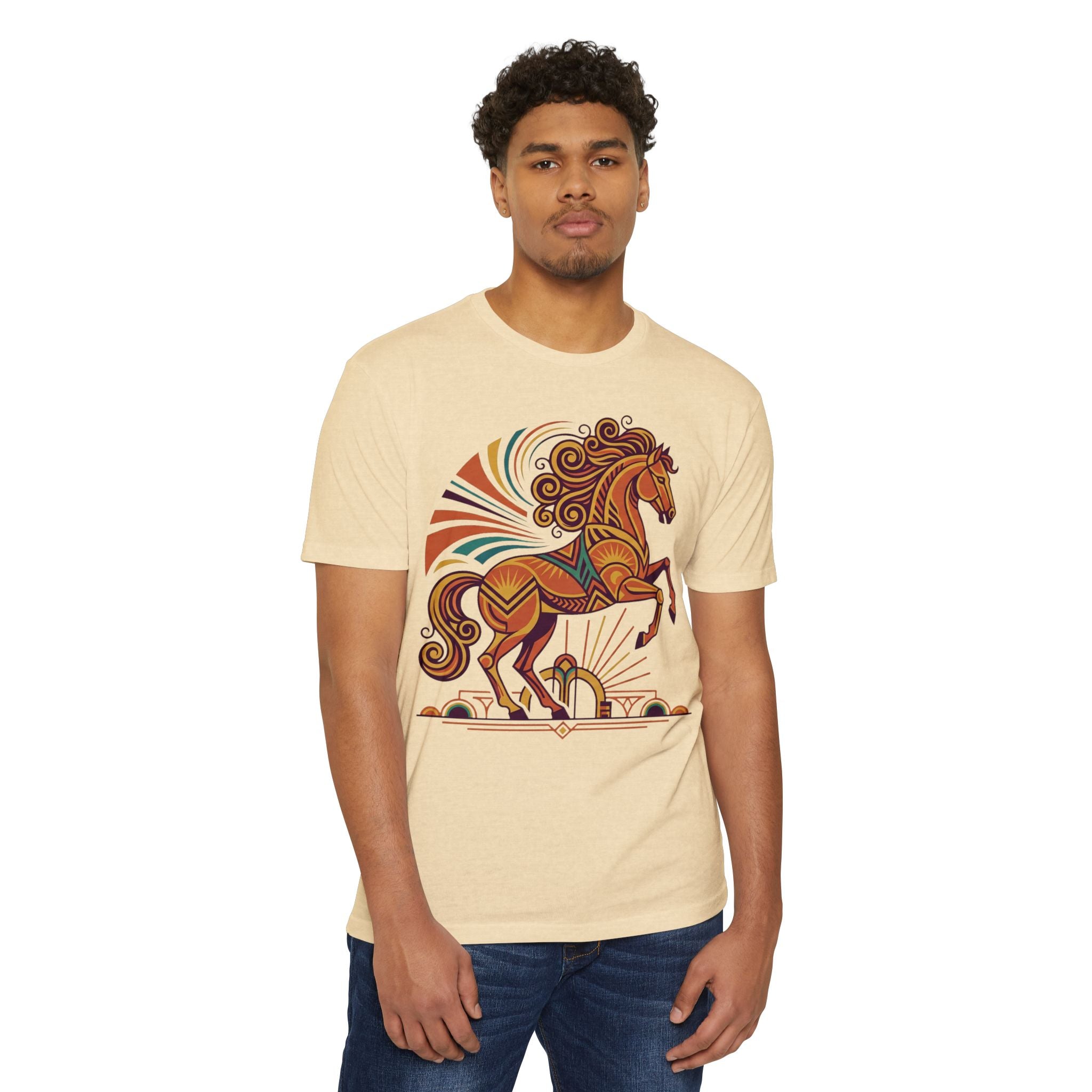 Horse T-Shirt Boho Prancing Horse Sunburst Illustration Graphic Tee Nature Lover Gift Unisex