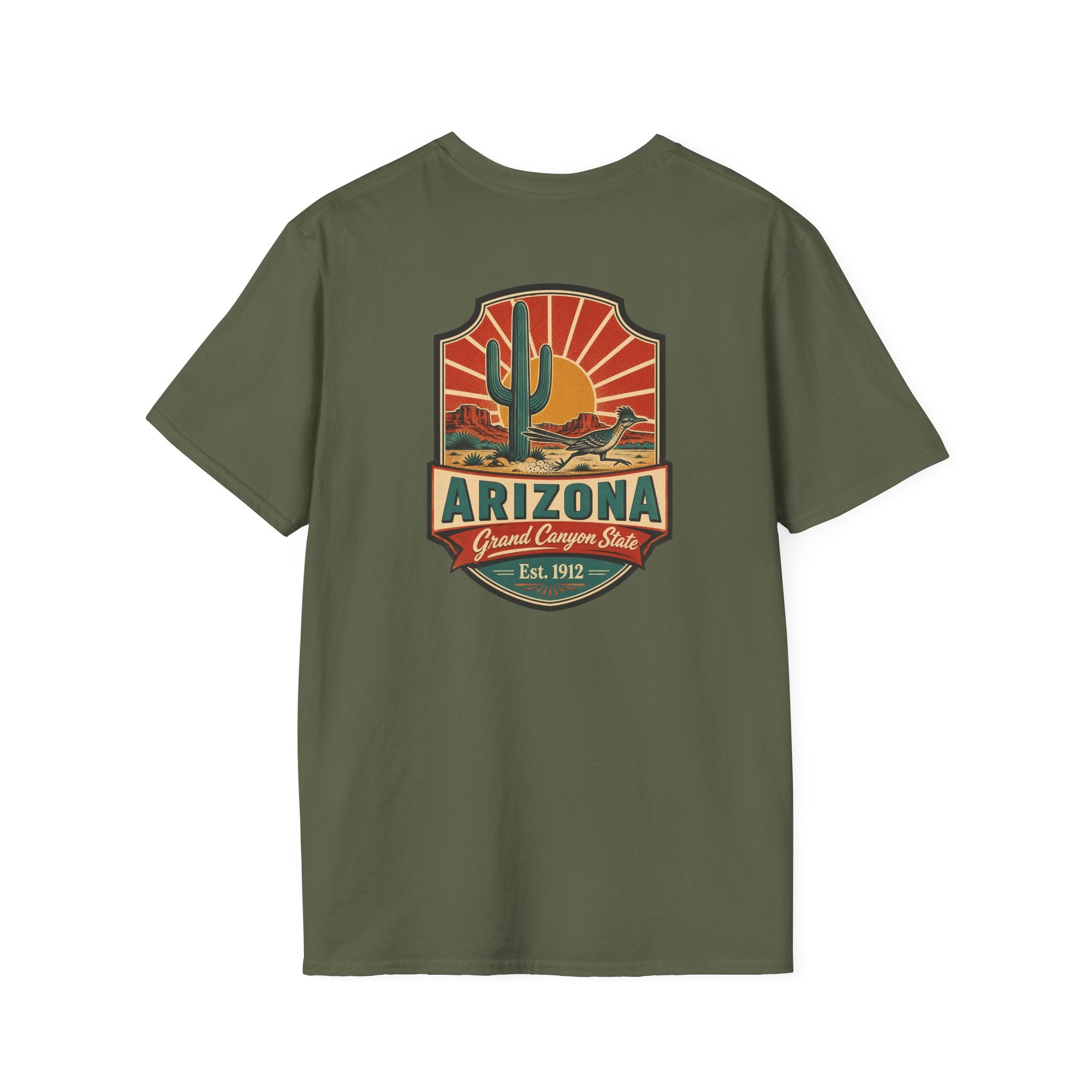 Military green t-shirt with Arizona desert badge logo and cactus graphic