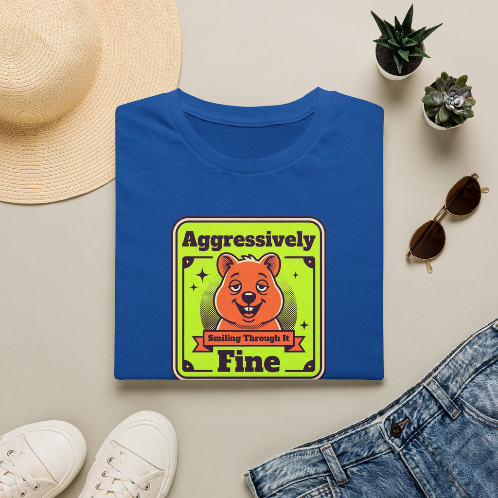 Funny Bear T-Shirt | Aggressively Smiling Fine Retro Neon Graphic Tee | Bear Lover Sarcastic Gift