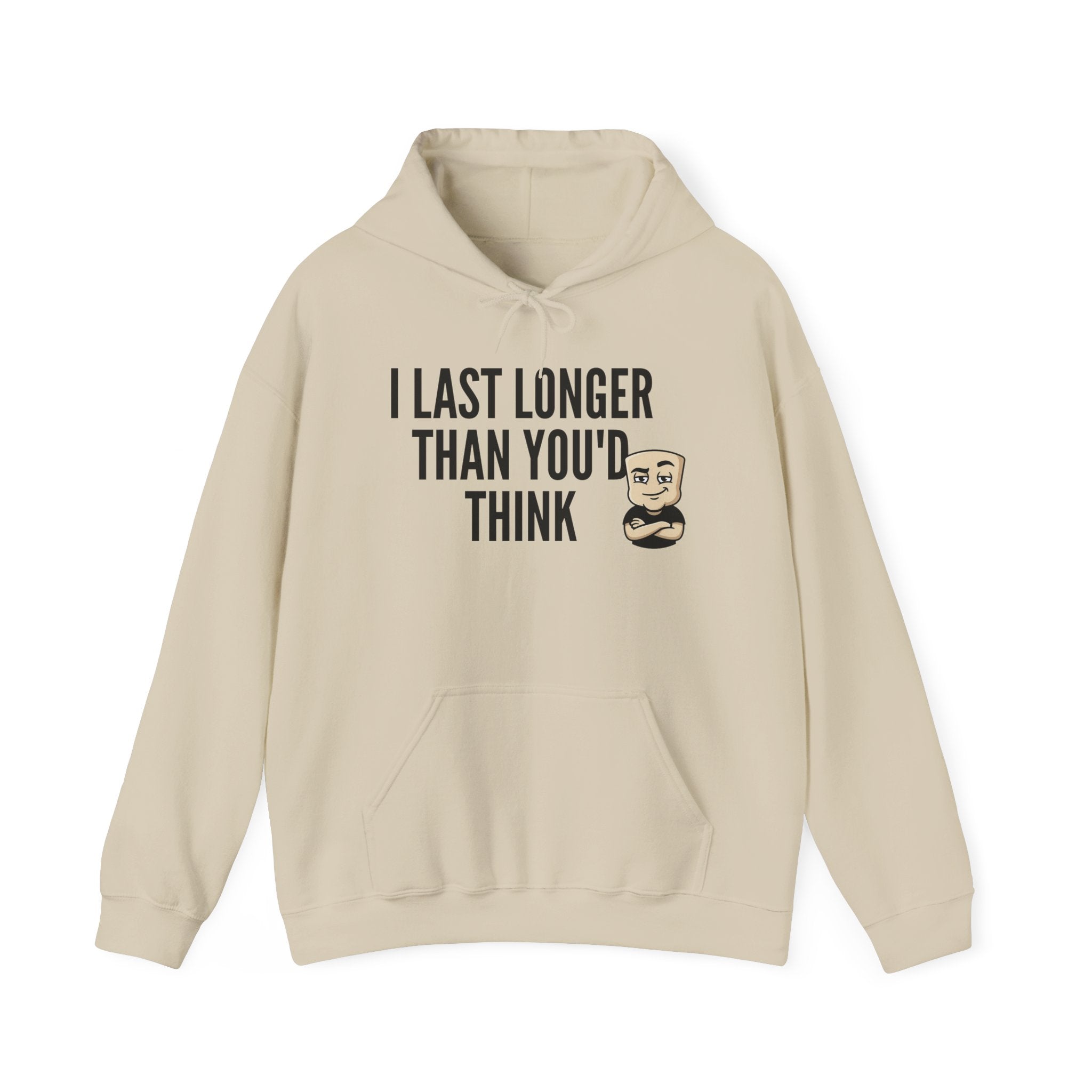 I Last Longer Than You'd Think Hoodie | Funny Adult Humor Beard Guy Graphic Sweatshirt Gift