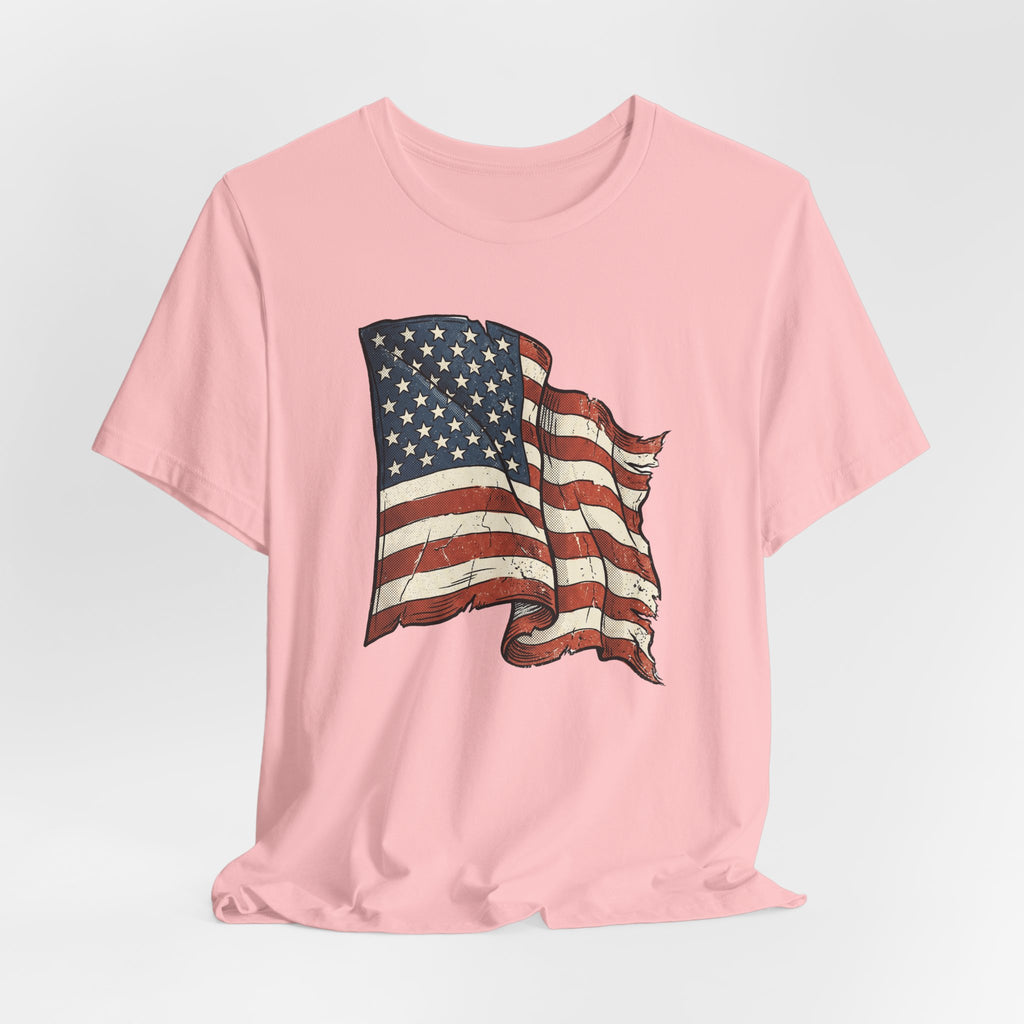 Vintage Waving American Flag T-Shirt | USA Stars Stripes Distressed Patriotic Graphic Tee