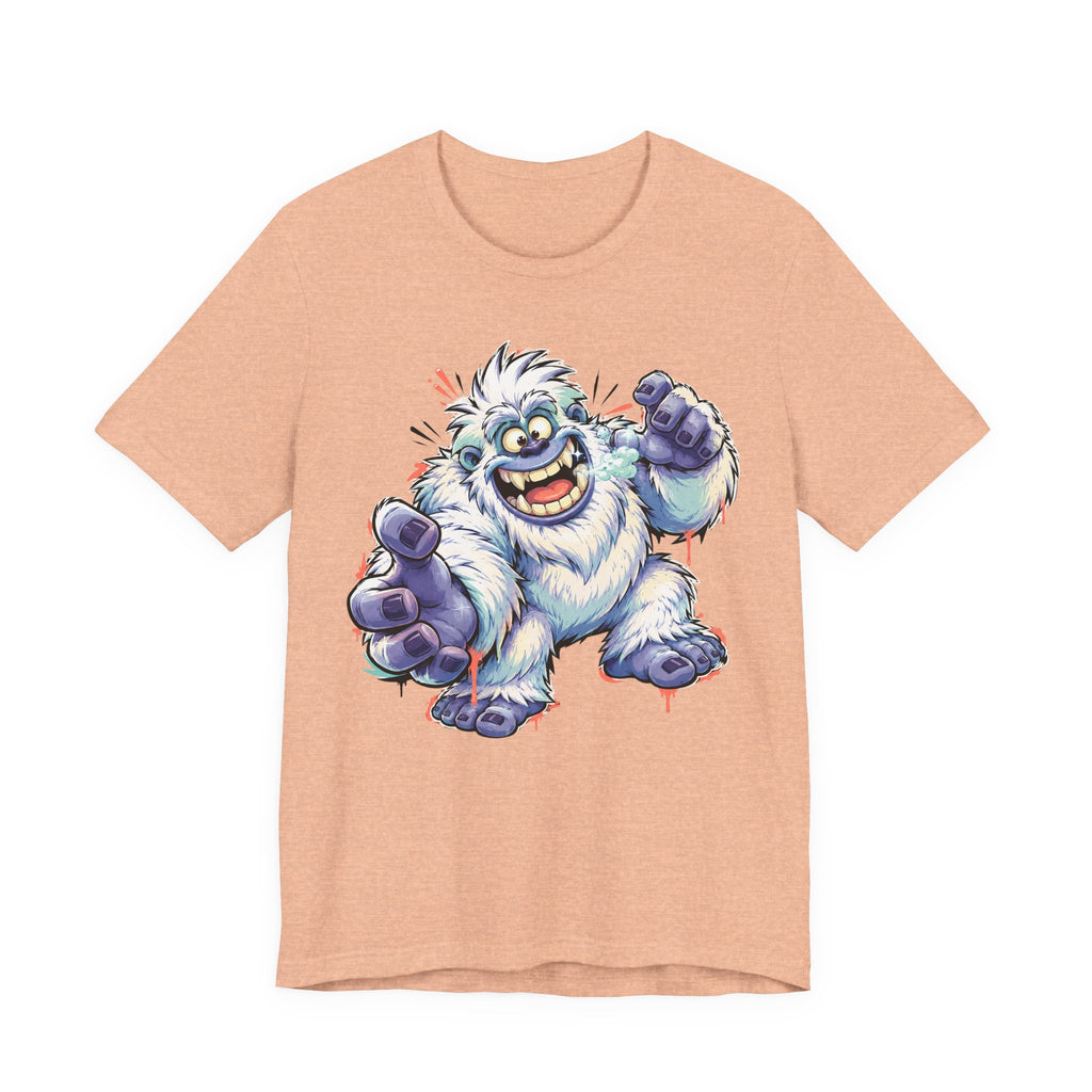 Playful Yeti Monster T-Shirt | Cartoon Sasquatch Tee, Snow Creature Illustration, Fun Unisex Gift